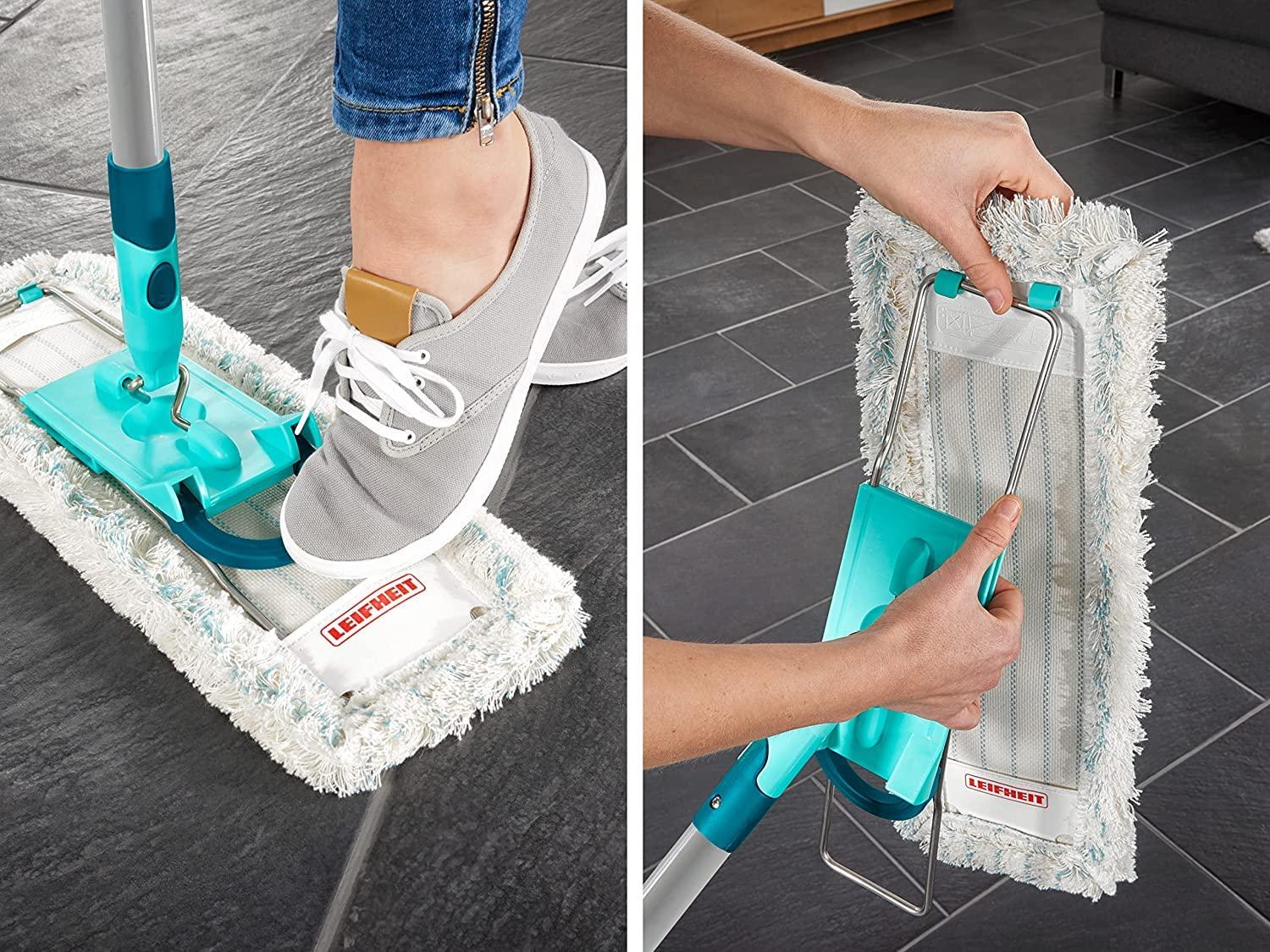 Leifheit Leifheit Profi XL Cotton Plus Flat Mop with 146 cm Handle, 42 cm Large Flat Floor Mop Head, 360 Universal Joint for Easy Steering, Highly Absorbent, for Stone and Tile Floors