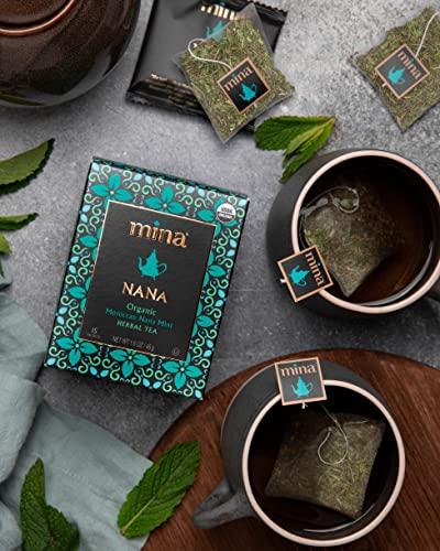 Mina Mina Nana Organic Moroccan Mint Herbal Tea, 15 Biodegradable Sachets - Refreshing Moroccan Mint Tea Bags, Herbal Tea, Caffeine-Free Moroccan Mint Tea Bags