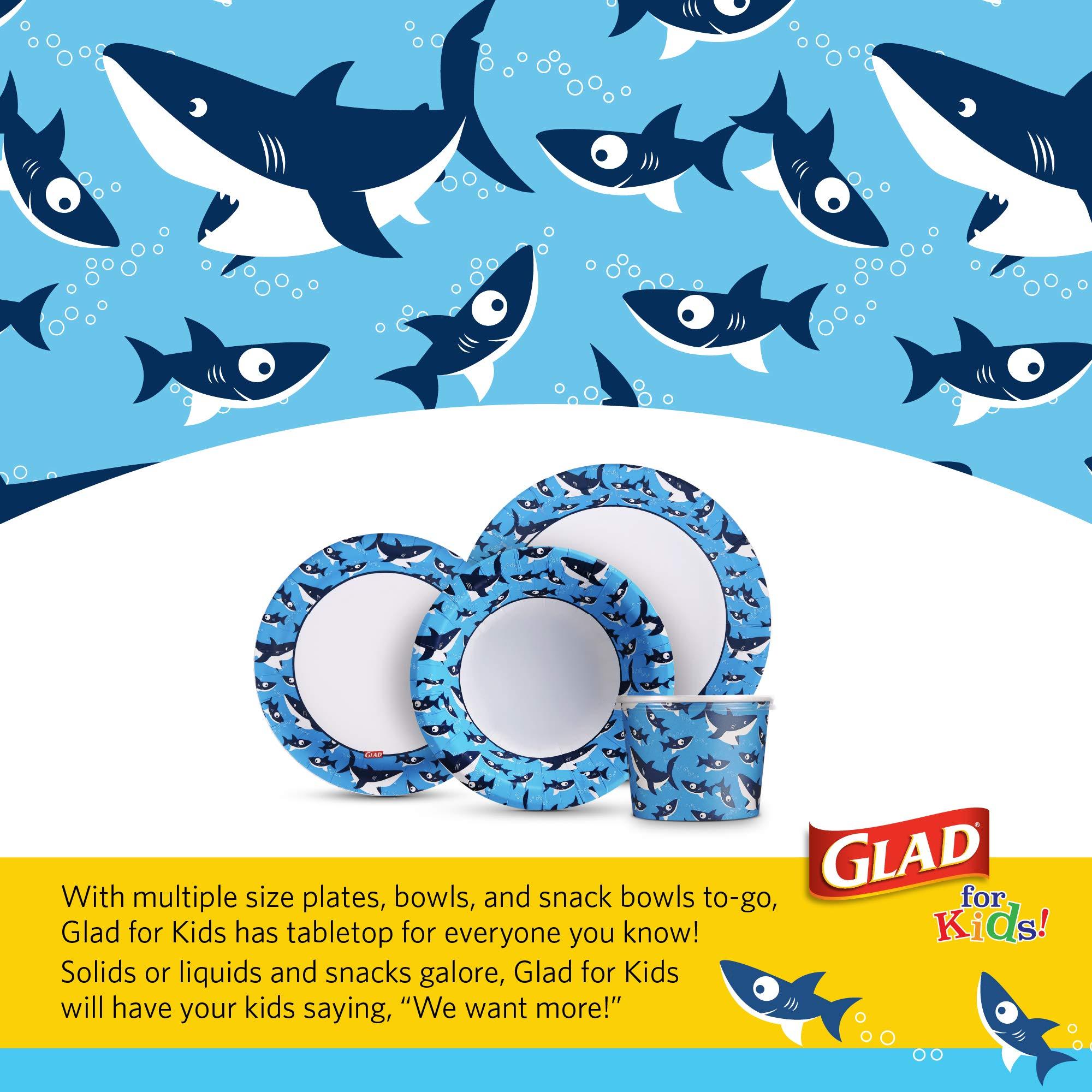 Glad Glad for Kids Shark Paper Plates, 20 Count - 6 Pack | Small Round Paper Plates With Cute Sharks for Kids | Heavy Duty Disposable Soak Proof Microwavable Paper Plates for All Occasions, 8.5 Inch