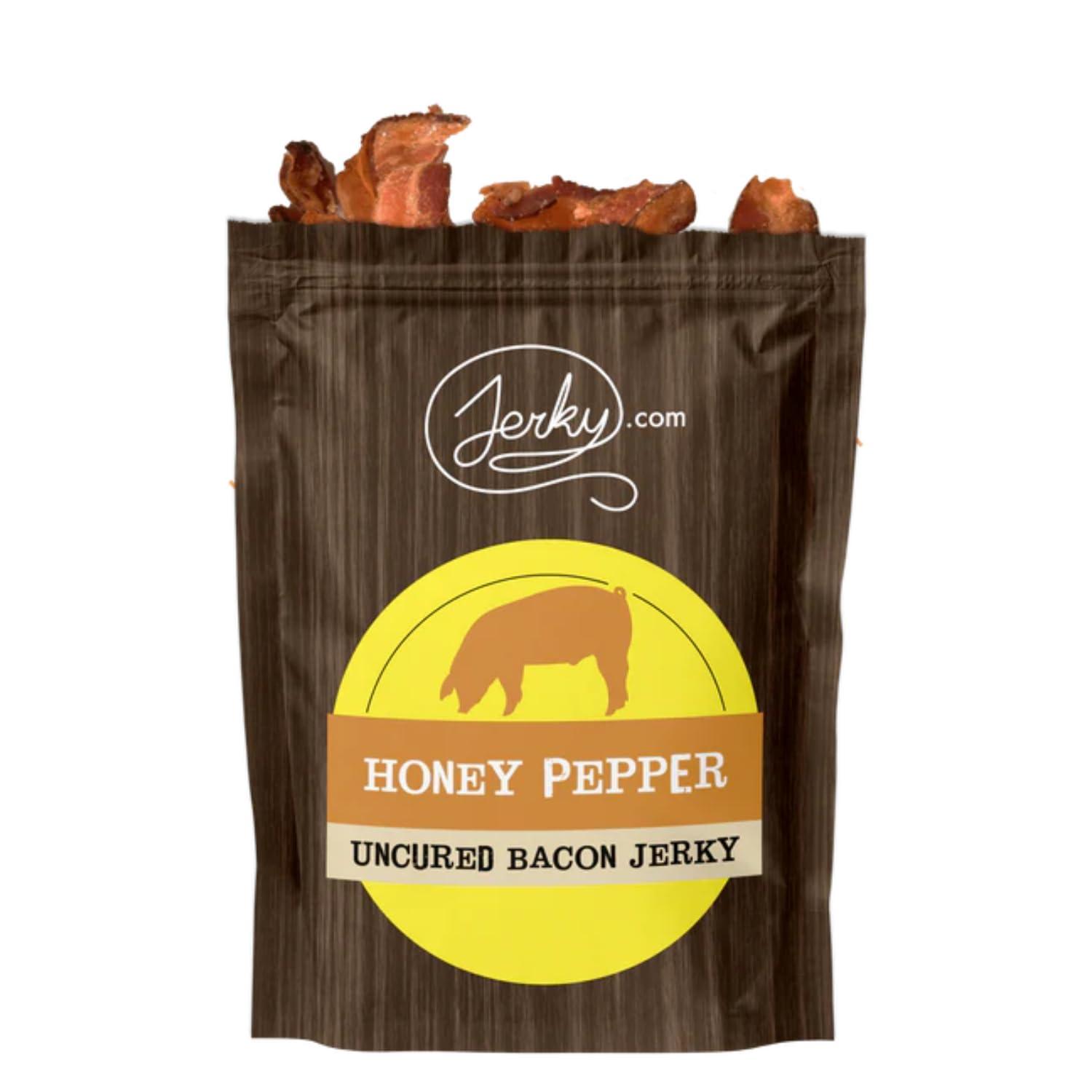 Jerky.com Honey Pepper Bacon Jerky - Made with REAL Bacon and Honey - World Famous, Small Batch Bacon Jerky - 1.75 oz. bag