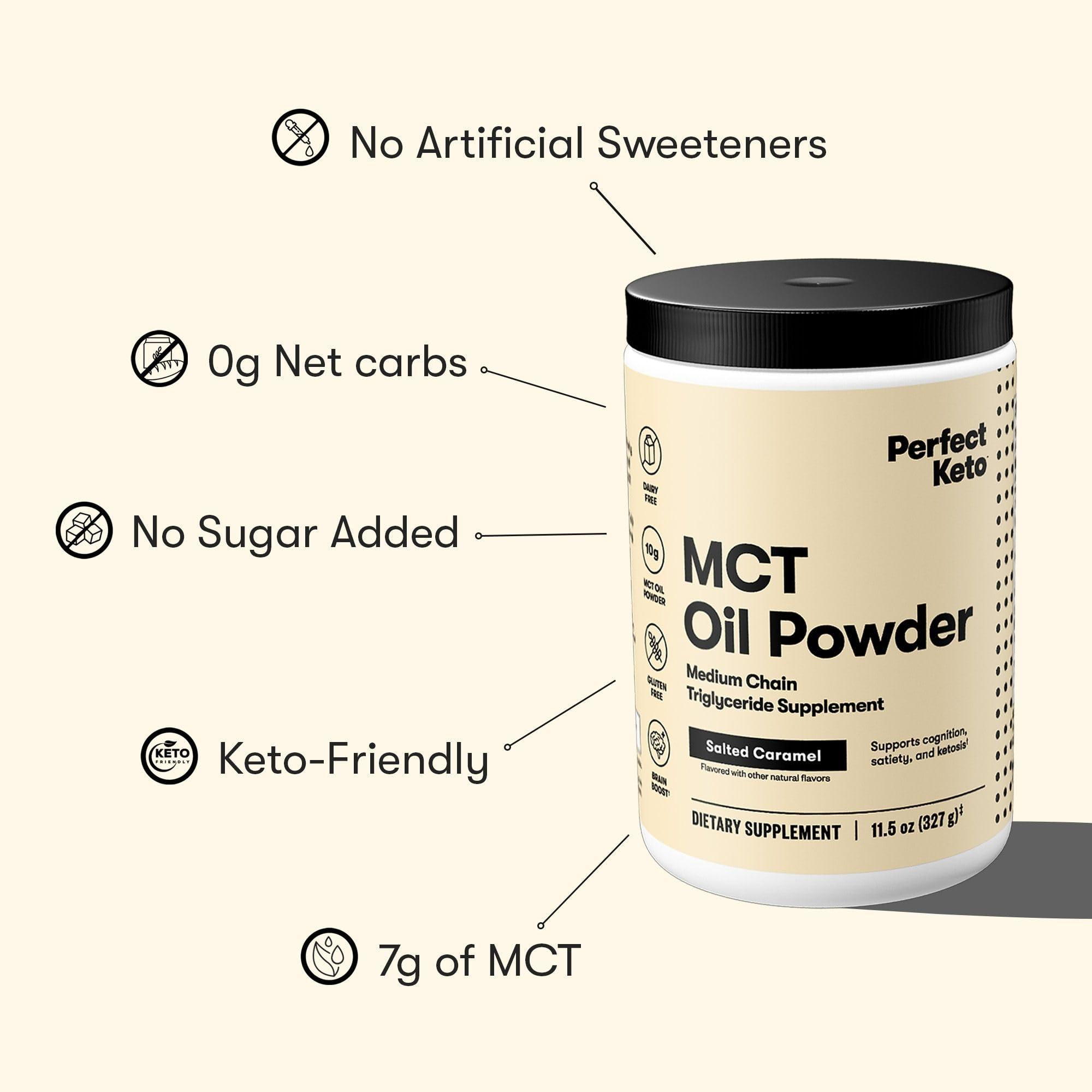 Perfect Keto Perfect Keto 7g MCT Oil Powder, Medium Chain Triglycerides Supplement, Non Dairy Coffee Creamer for Keto Diet, Ketogenic MCT Oil Mix for Coffee, Smoothie, Protein Shakes, Salted Caramel, 30 Servings