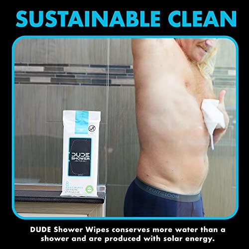 Dude DUDE Wipes On-The-Go Shower Wipes - 1 Pack, 8 Wipes - Unscented Extra-Large Wipes with Vitamin E & Aloe - Full Body Shower Replacement Wipes