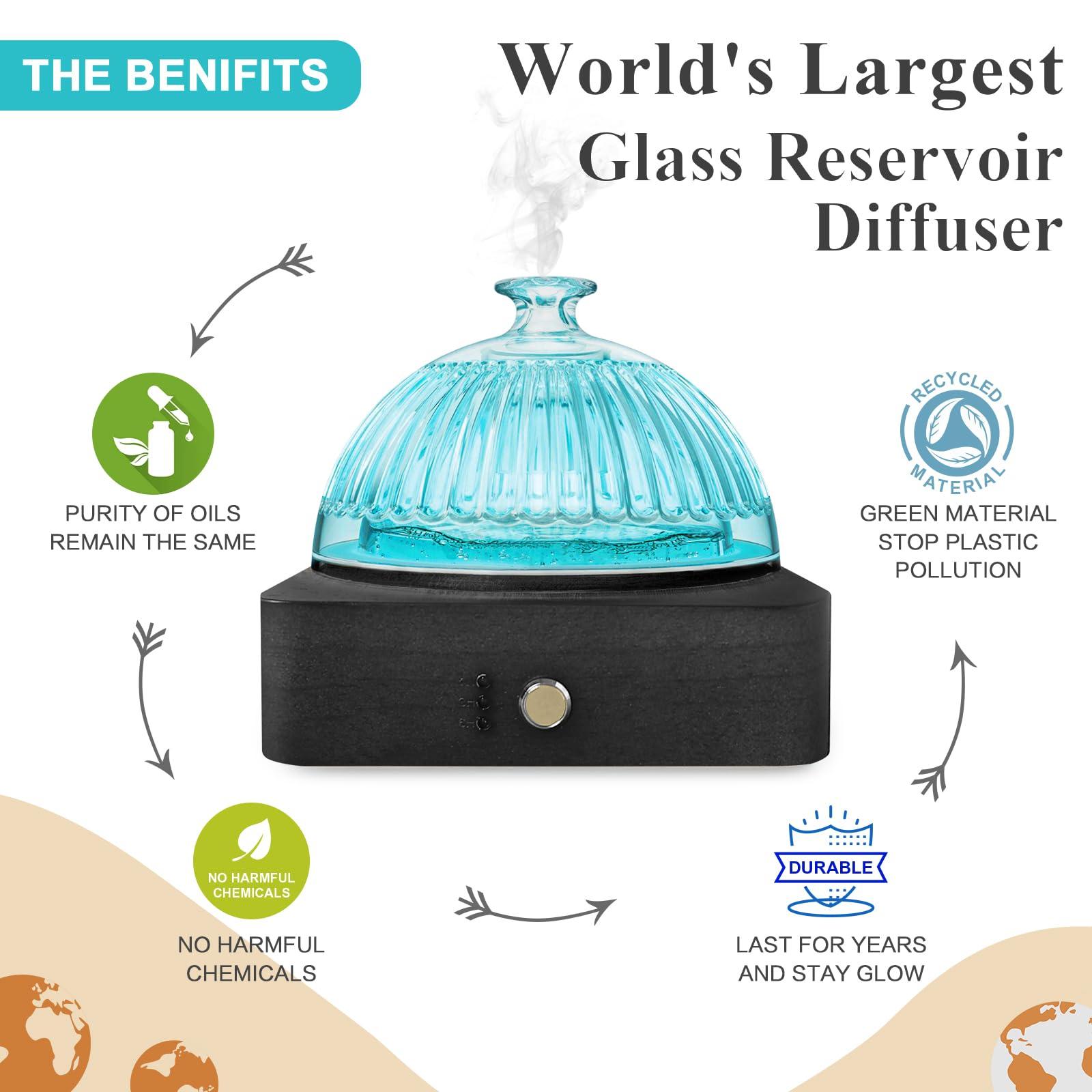 Levoair Glass Dome Essential Oil Diffuser with Glass Reservoir & Wood Base-Plastic Free, 200ml Ultrasonic Glass Diffuser for Aromatherapy with Timer 7 Color Light Auto-Off for Gift Home Office Yoga Dark Brown