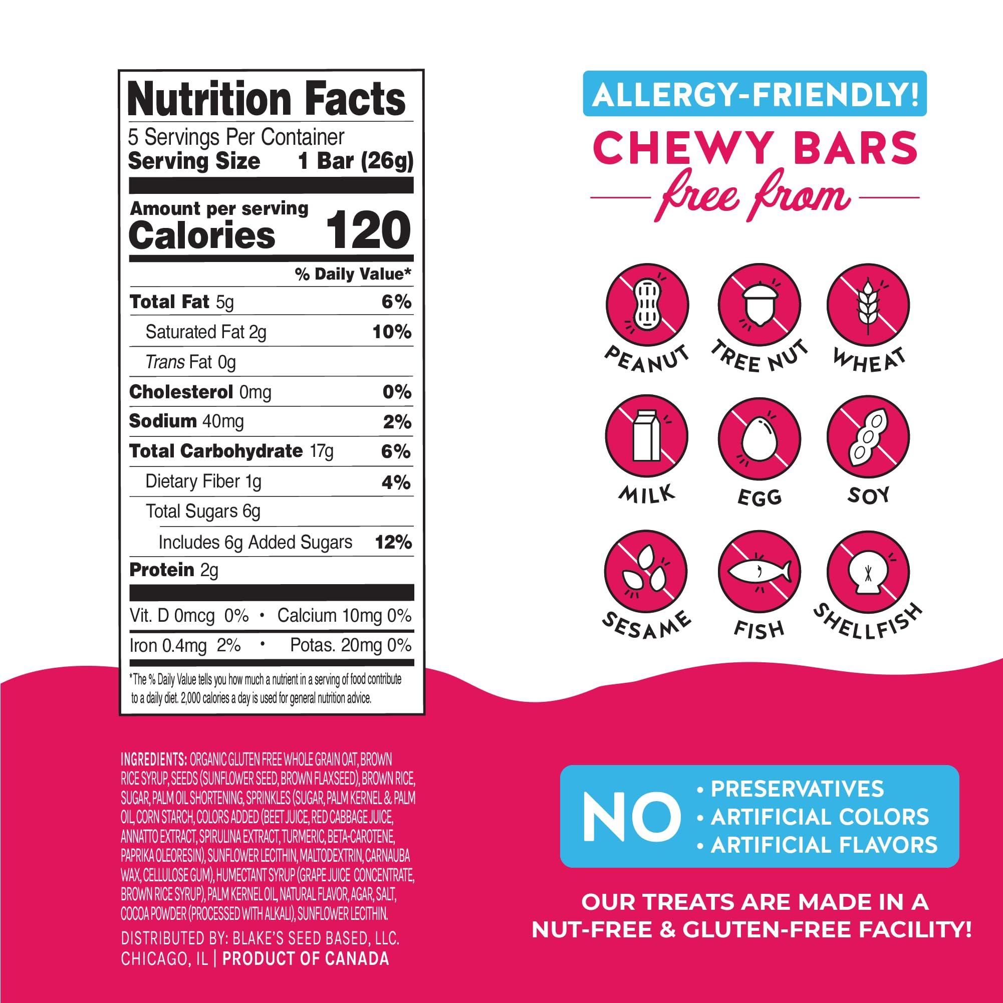 Blake's Seed Based Blake’s Seed Based Chewy Granola Bars — Birthday Cake (5 Count), Vegan, Gluten Free, Nut Free & Dairy Free, Healthy Snacks for Kids or Adults, School Safe, Low Calorie Soy Free Snack