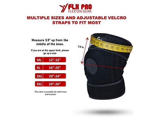FLX Flex'on Gear Knee Brace Support Compression Wrap Sleeve Patella Stabilizer 4 Strap Flexible Adjustable for Arthritis Tendonitis Pain, Meniscus Tear ACL LCL MCL Sprain Injury ML & Plus Size 1X-3X (Man Men Women)