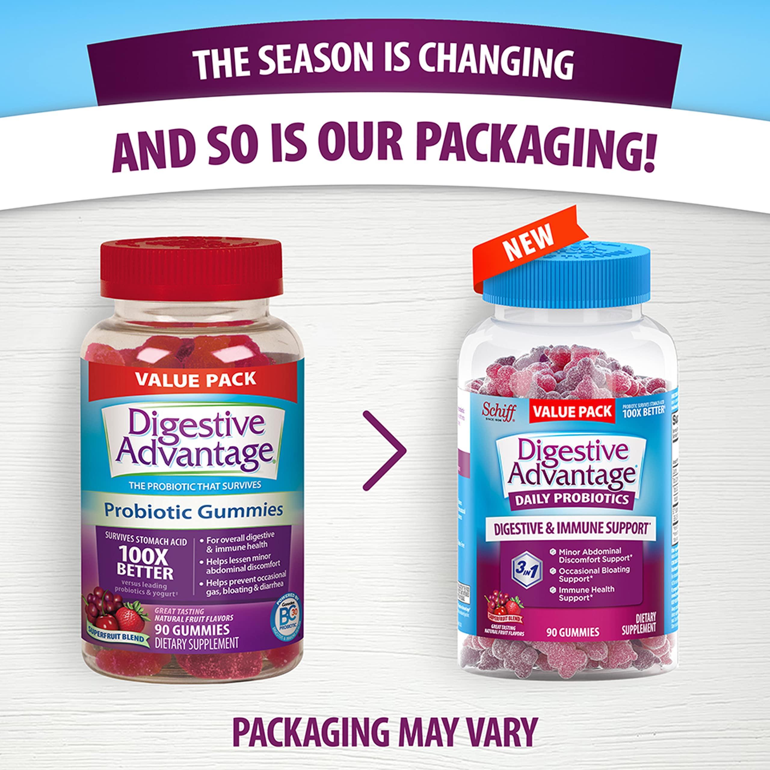 Digestive Advantage Digestive Advantage Probiotic Gummies for Digestive Health, Daily Probiotics for Women & Men, Support for Occasional Bloating, Minor Abdominal Discomfort & Gut Health, 2x90ct Bottles Superfruit