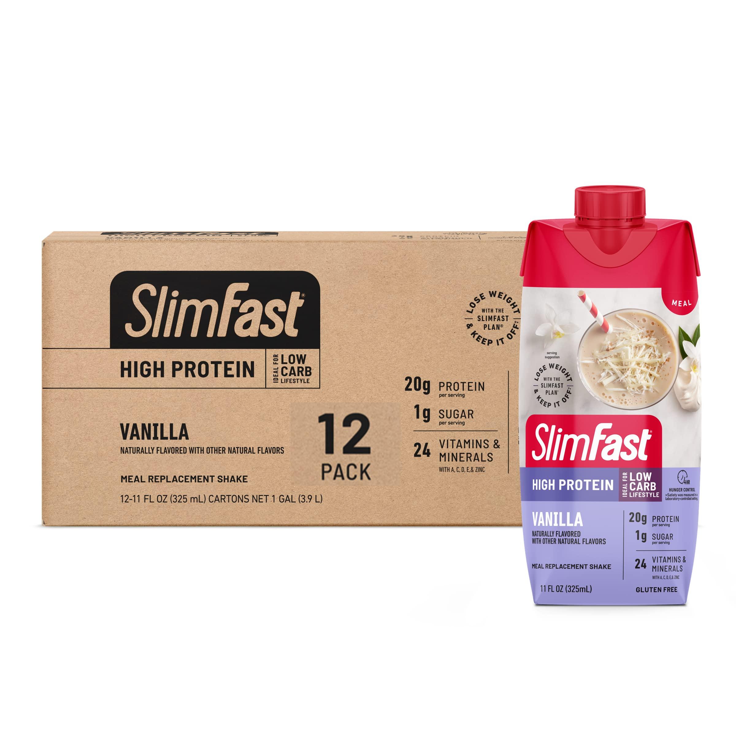 SlimFast SlimFast High Protein Vanilla Bundle- 12 Count of Vanilla High Protein Meal Replacement Shakes (20g Protein) with 26 Servings of Vanilla High Protein Powder Mix (20g Protein)