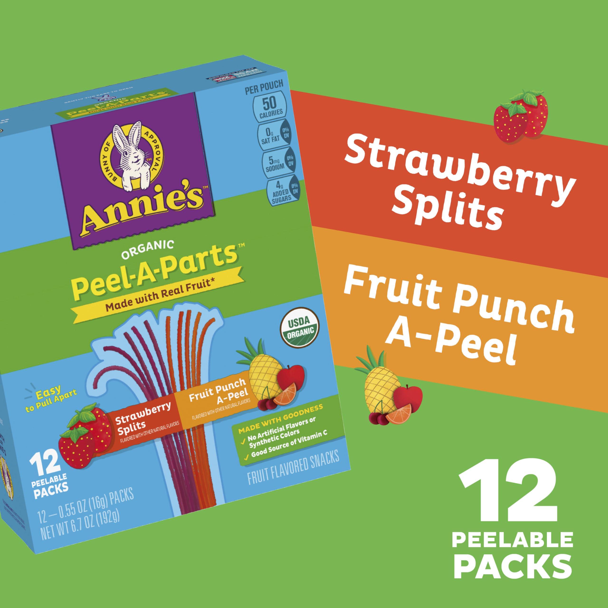 Annie's Homegrown Annie\'s Organic Fruit Peel-A-Parts Fruit Flavored Snacks, Strawberry and Fruit Punch, Gluten Free, Vegan, Variety Pack, 12 Count, 6.7 oz