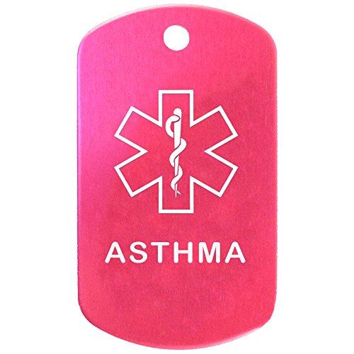 Goods For Giving Custom 2 Pack - Asthma Medical Alert ID Necklaces with Pink Hot Custom Tags, Pink Silencers, and 30'' USA Chains