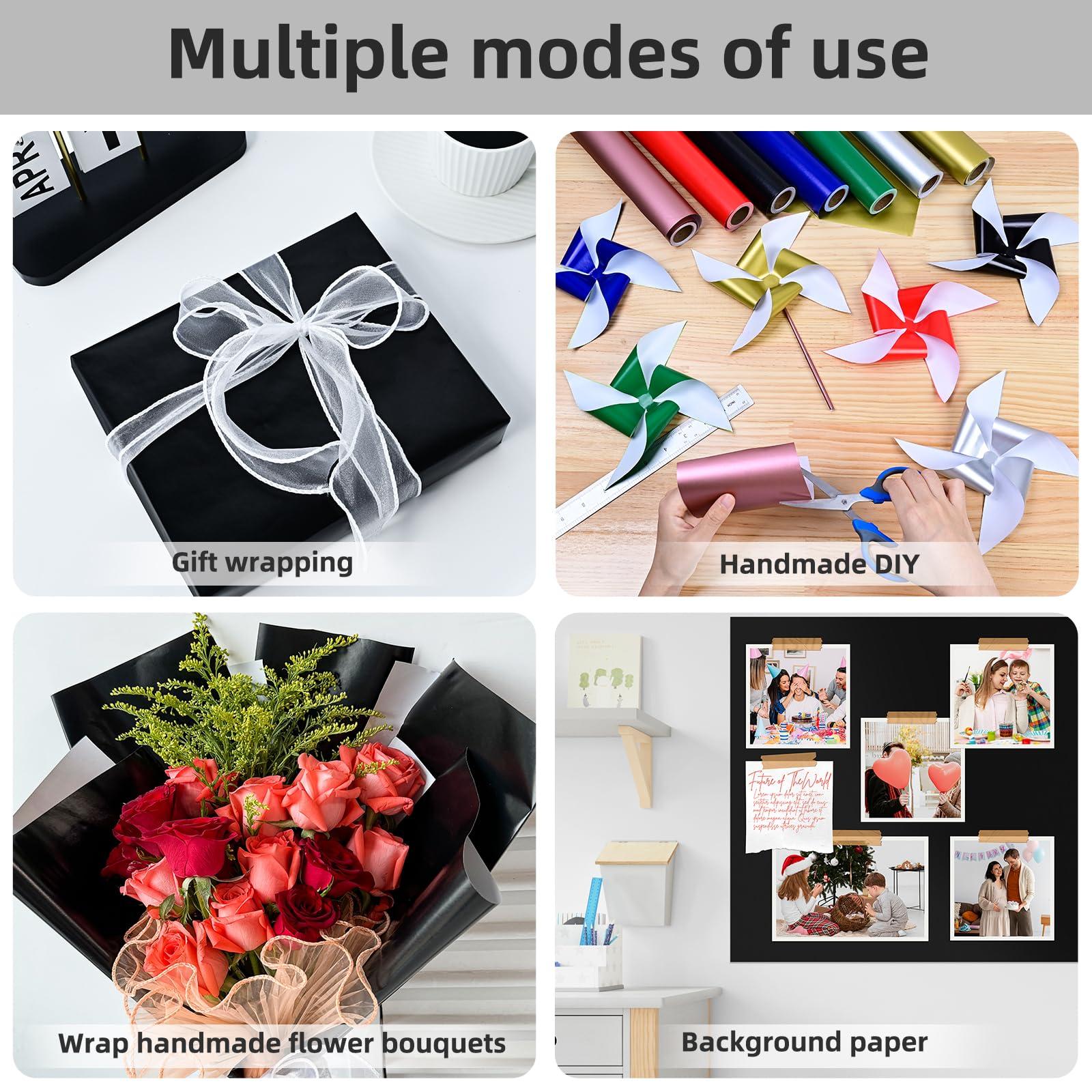 Iioscre Iioscre Gift Wrapping Paper, Black Wrapping Paper Roll, Matte Metal Solid Color Wrapping Paper for Birthday Christmas Wedding Baby Shower Father\'s Day Valentine\'s Day, 17.3 Inch X 32.8 Feet