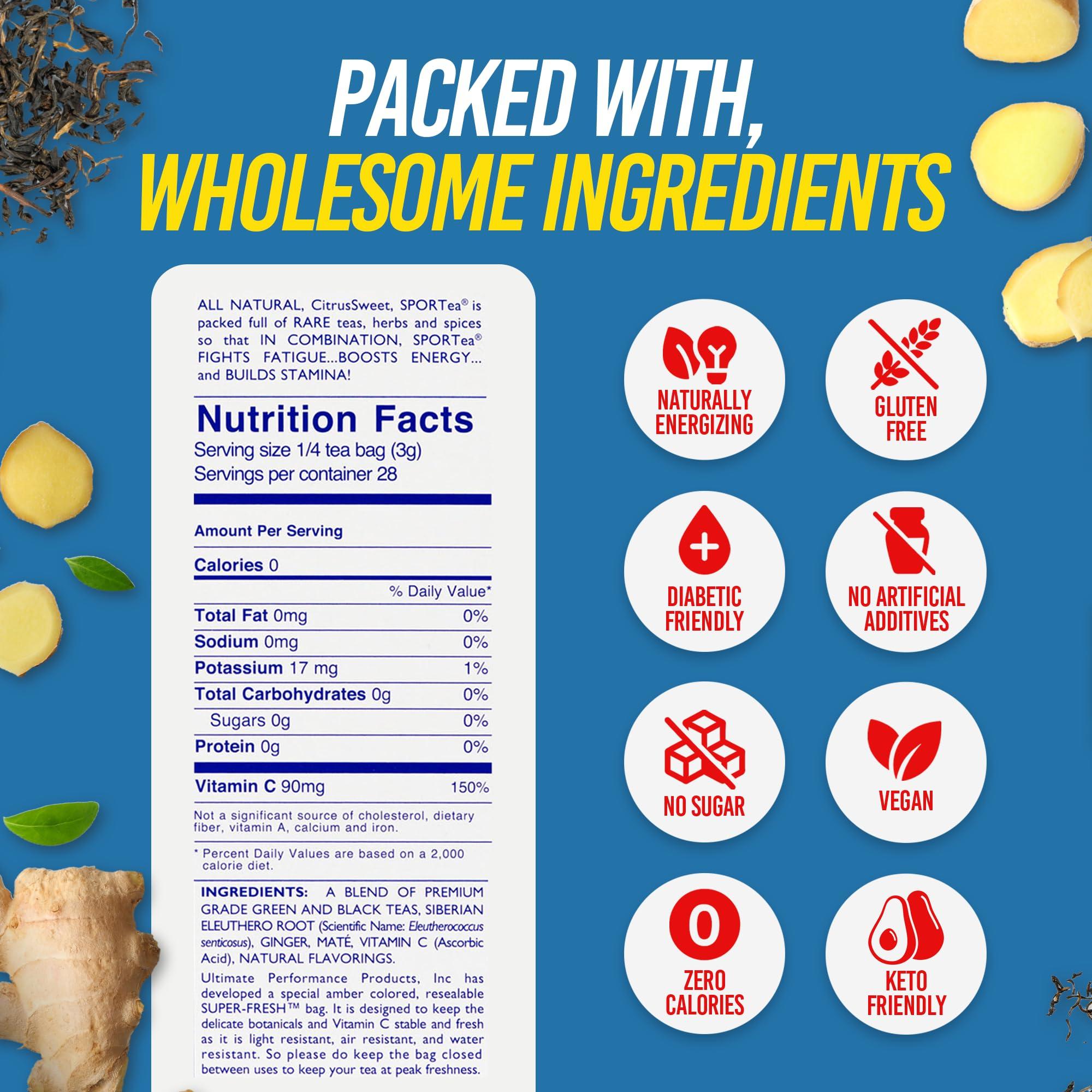 SPORTEA SPORTea Iced | Decaf Energy Drink with Green & Black Tea, Vitamins, Minerals, Electrolytes, Yerba Mate, Siberian Ginseng | 7 Cold Brew Tea Bags | Healthy, Easy | 2 Pack