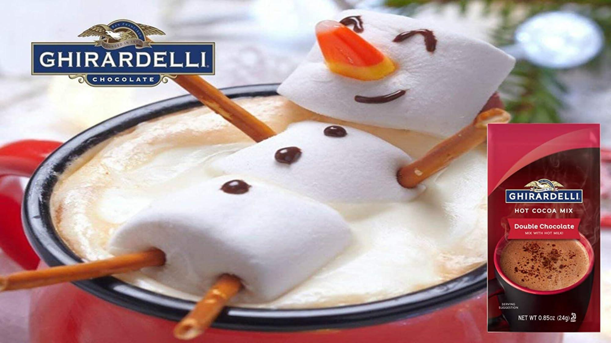 By The Cup Ghirardelli Double Chocolate Hot Cocoa Mix, 0.85 oz Packets (Pack of 25) with Cocoa Scoop