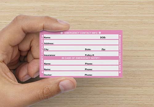 Medical ID Wallet Card Emergency Medical Condition and Contact Wallet ID Card - with self-Laminating Wallet Pouch (Pink)