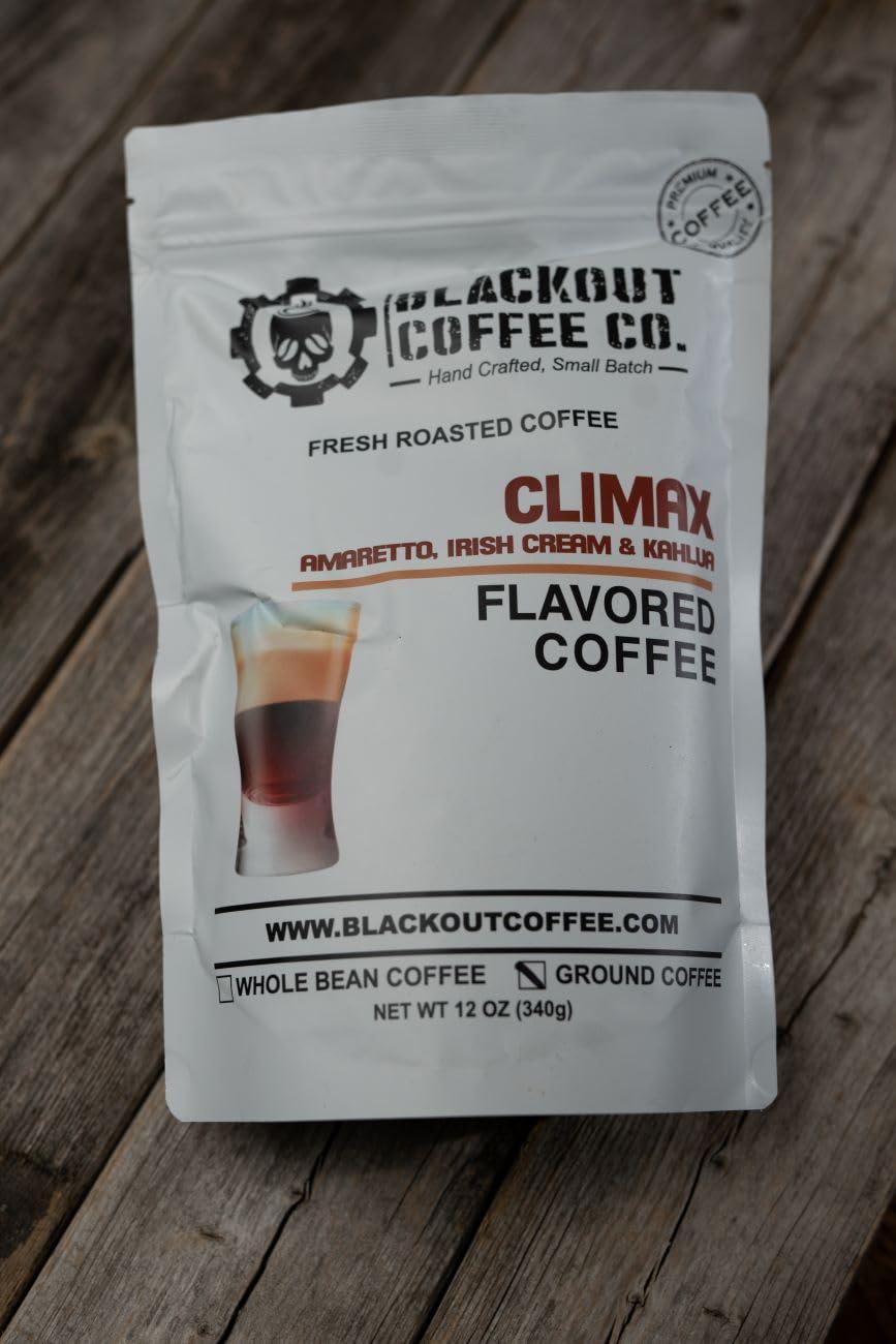 Blackout Coffee Co. Blackout Coffee Climax Amaretto, Irish Cream & Kahlua Flavored Ground Coffee, Medium Roast - Ground Coffee, Fresh Roasted In the USA,12 oz Pouch