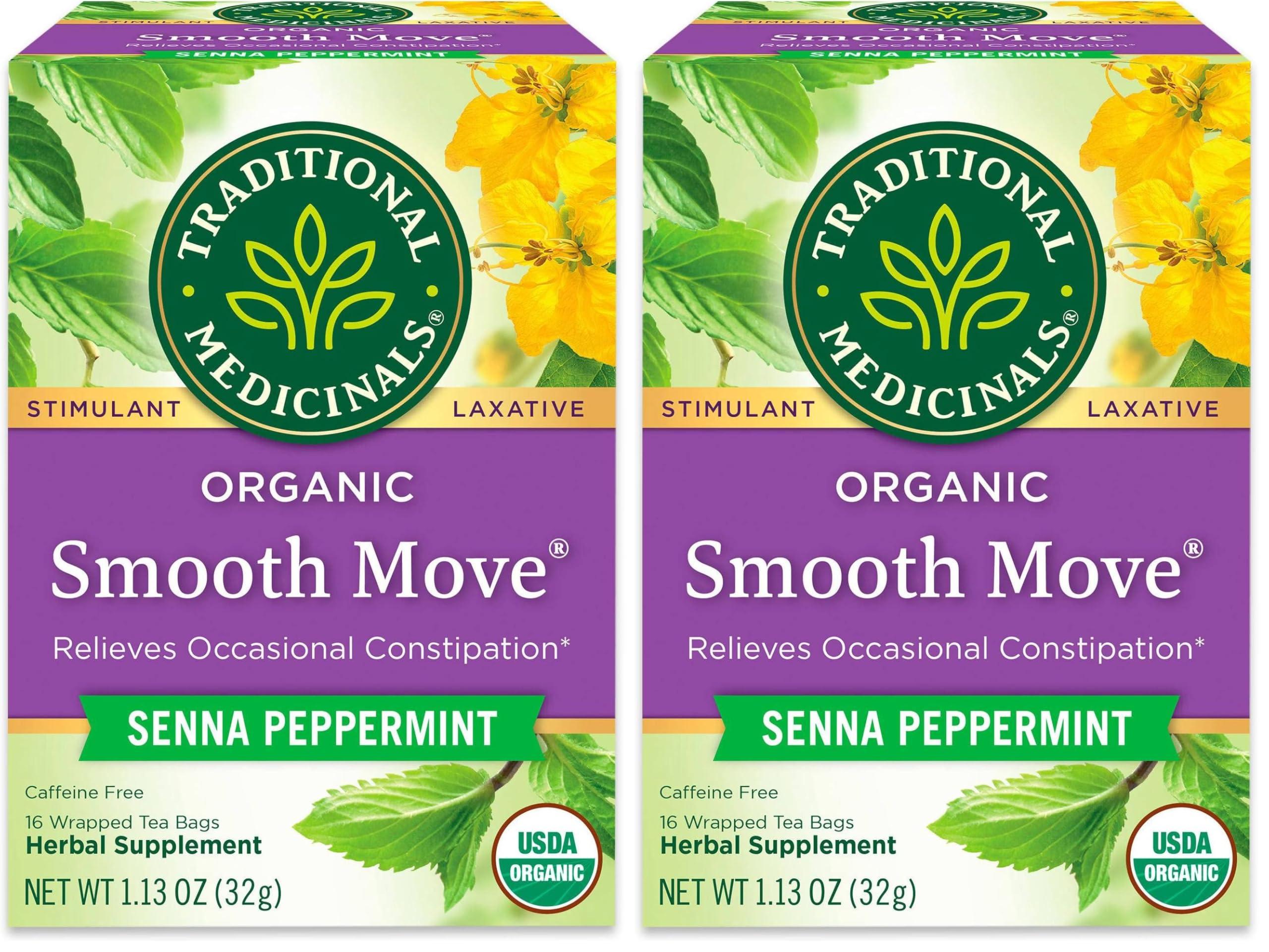 Traditional Medicinals Traditional Medicinals Tea, Organic Smooth Move Peppermint, Relieves Occasional Constipation, Senna, 16 Tea Bags (Pack of 2)