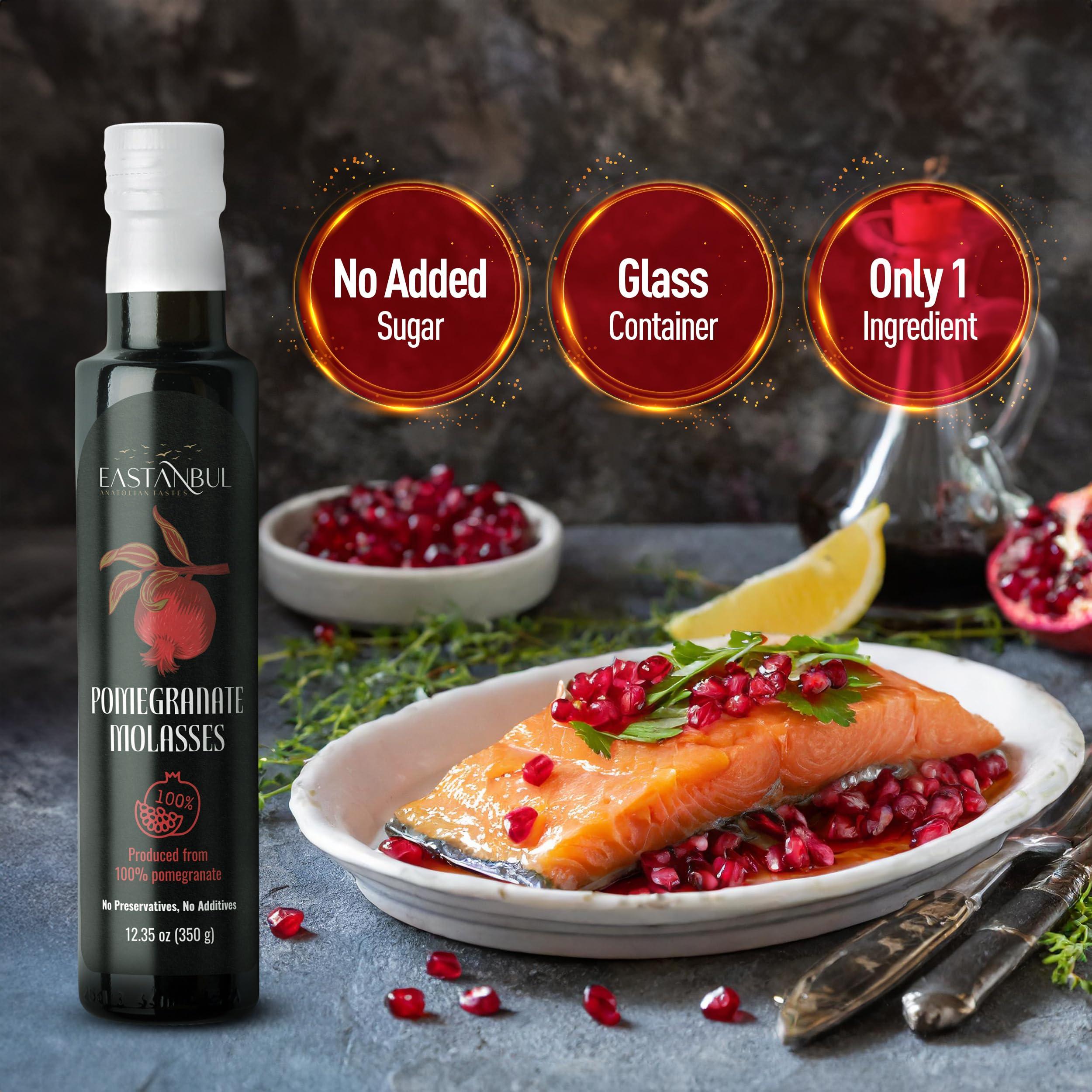 Eastanbul Eastanbul Pomegranate Molasses, 12.35oz, No Added Sugar, Mediterranean Pomegranate Syrup, Nar Eksisi Sweet and Sour Sauce, 100% Natural, Concentrate, Vegan Sauce, Paste, Salad Dressing, No Additives