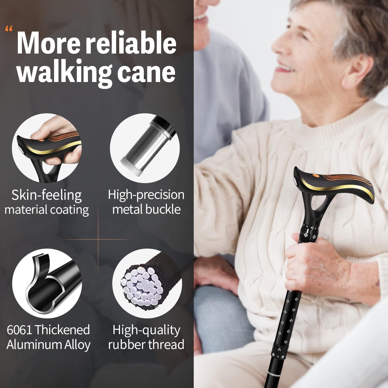 ispuoocti ispuoocti Folding Cane, Smart Alarm Foldable Cane with Light, Fashion Walking Cane for Women&Men, Adjustable Canes for Seniors, USB Direct Charging, Lightweight and Portable (Black)
