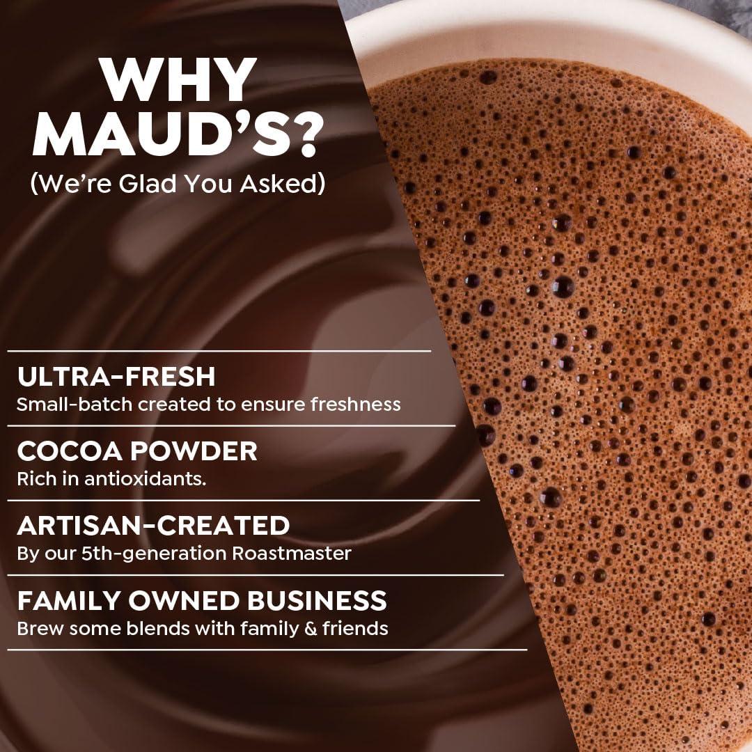 MAUD'S Maud\'s Dark Hot Chocolate Pods, 50ct. | Single Serve Gluten & Dairy Free Hot Cocoa | 100% California Blended Hot Chocolate | Solar Energy Produced Recyclable Pods Compatible with Keurig K Cups Maker