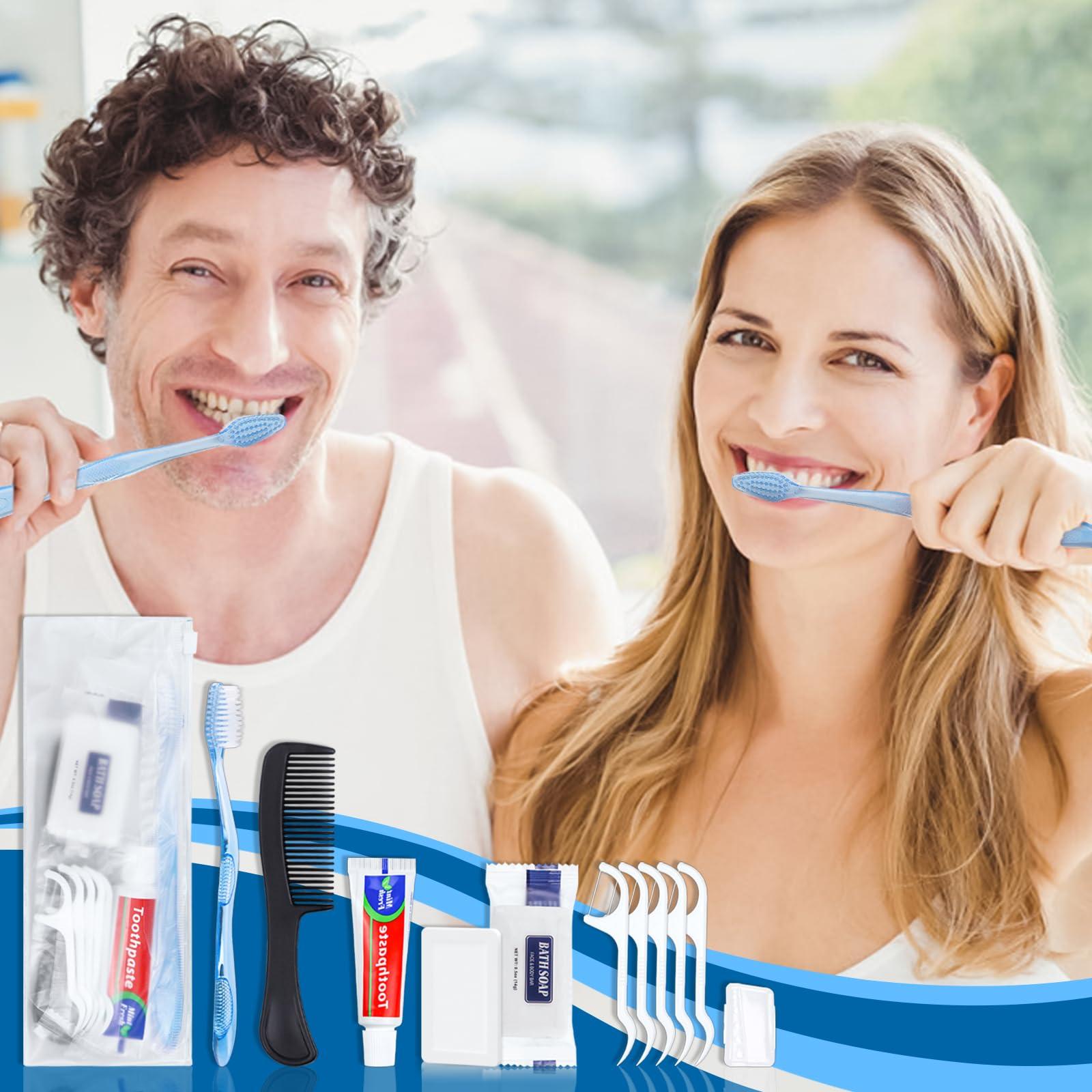HQSLsund HQSLsund 25 Sets Personal Hygiene Kit, Disposable Toothbrushes with Toothpaste Floss Comb Soap and Cover, Toiletry Kits Homeless Bulk for Women,Men,Travel