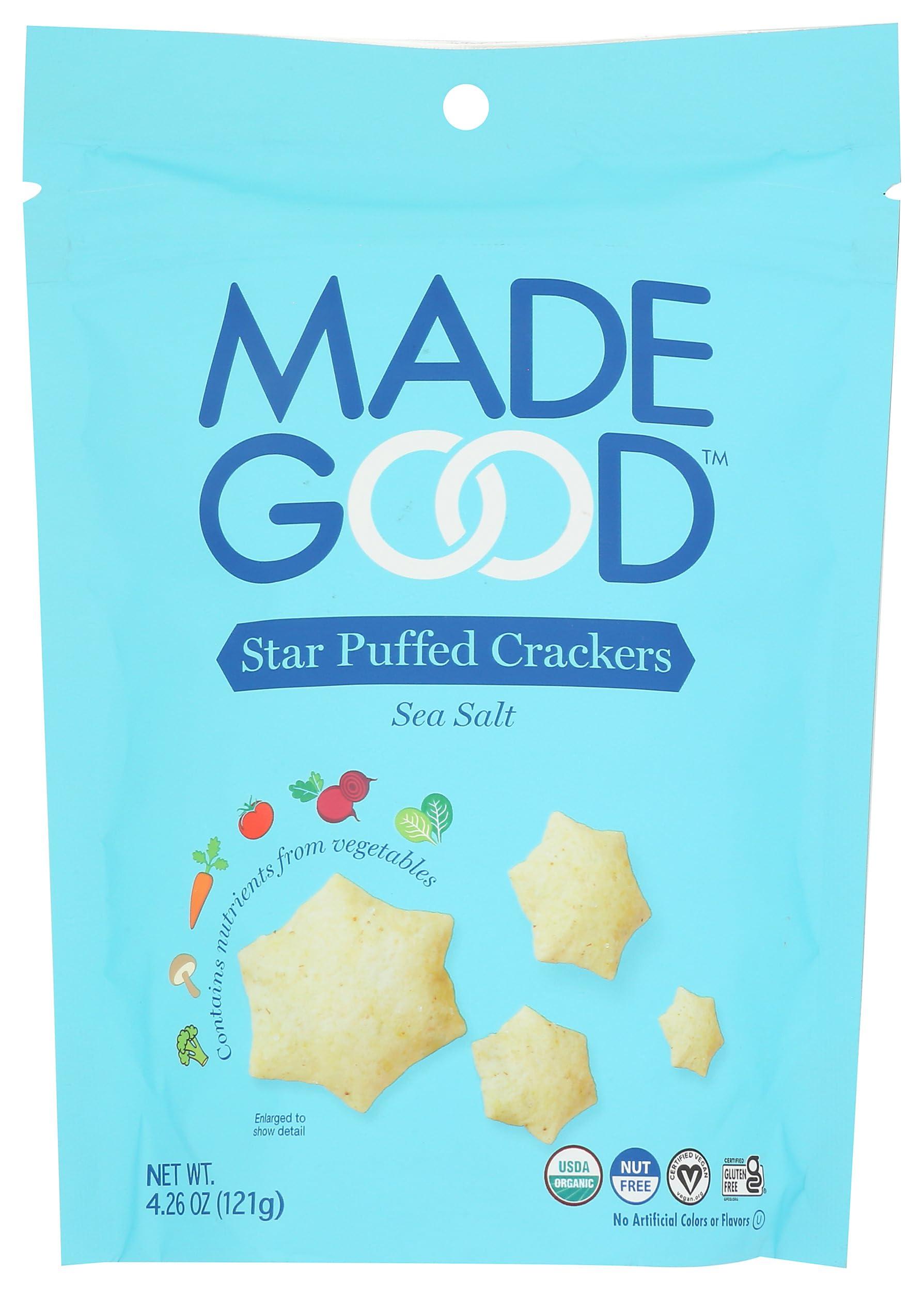 Made Good MadeGood Sea Salt Star Puffed Crackers, 4.26oz Pouch, Organic Snacks