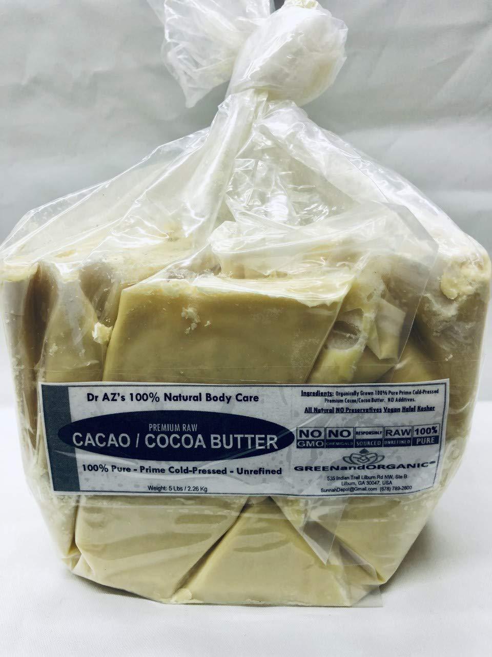 GREENandORGANIC GREENandORGANIC 5Lbs RAW Cocoa Butter/Cacao BUTTER Organic Unrefined Natural 100% Pure Prime Cold Pressed Virgin Fresh Body Butter Skin Moisturizer DIY Lotion Balm Beauty Care