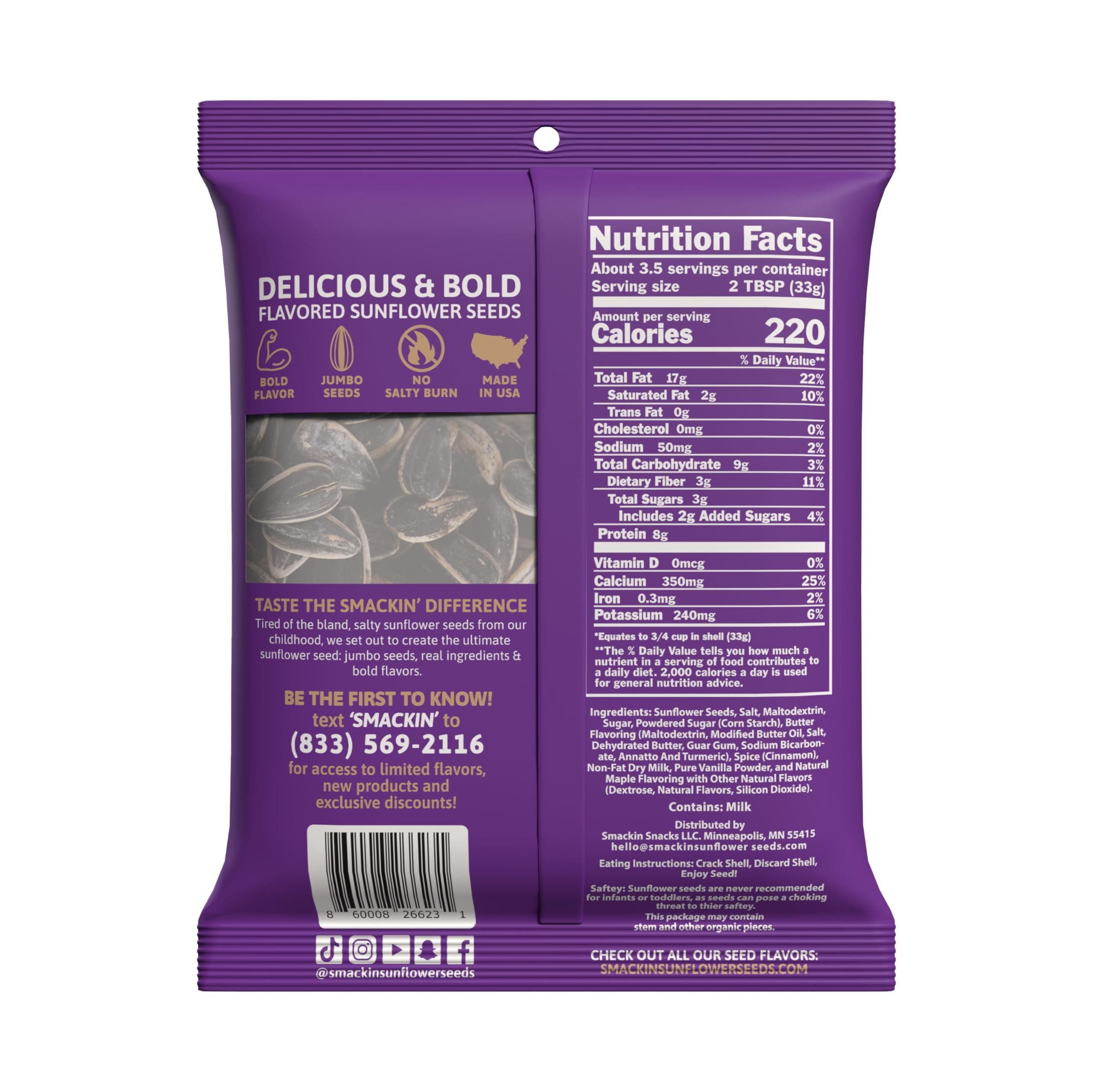 SMACKIN\' Sunflower Seeds SMACKIN\' Sunflower Seeds, Roasted Jumbo Small-Batch, American Made - Cinnamon Churro. 4oz bags (12 Pack)