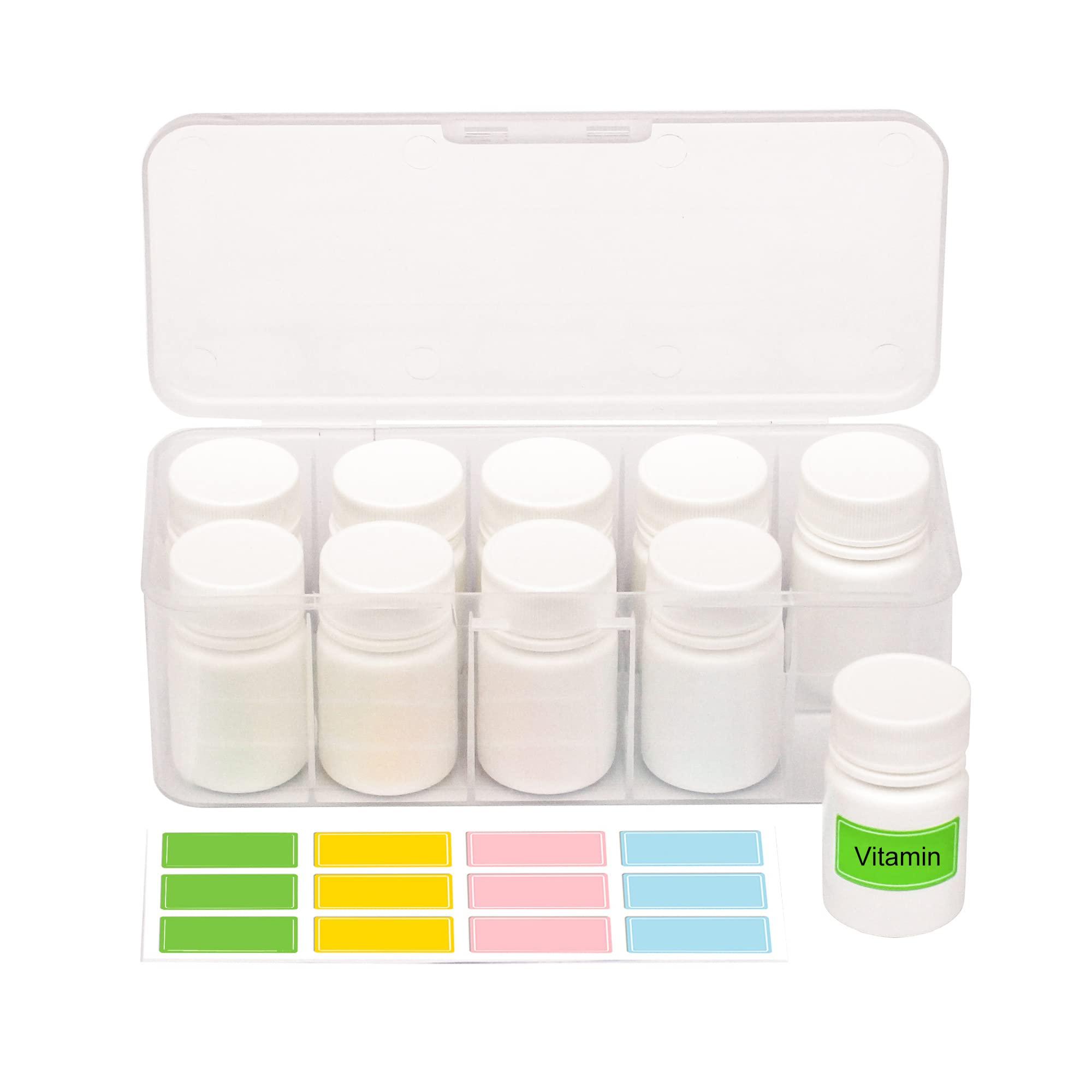 ePizdiz ePizdiz Small Plastic Empty Pill Bottle with Caps Labels for Travel Medicine Bottle Organizer Vitamin Container,10pcs(25ml)