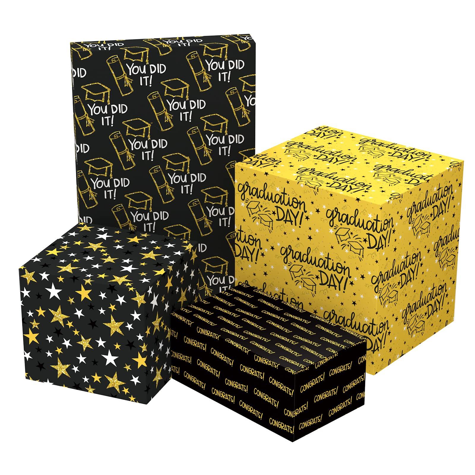FIEHALA FIEHALA Flat Wrapping Paper Sheets - 12 Sheets with 4 Graduation Patterns - Pre cut & Folded Flat Design (20 inch 27.5 inch Per Sheet)