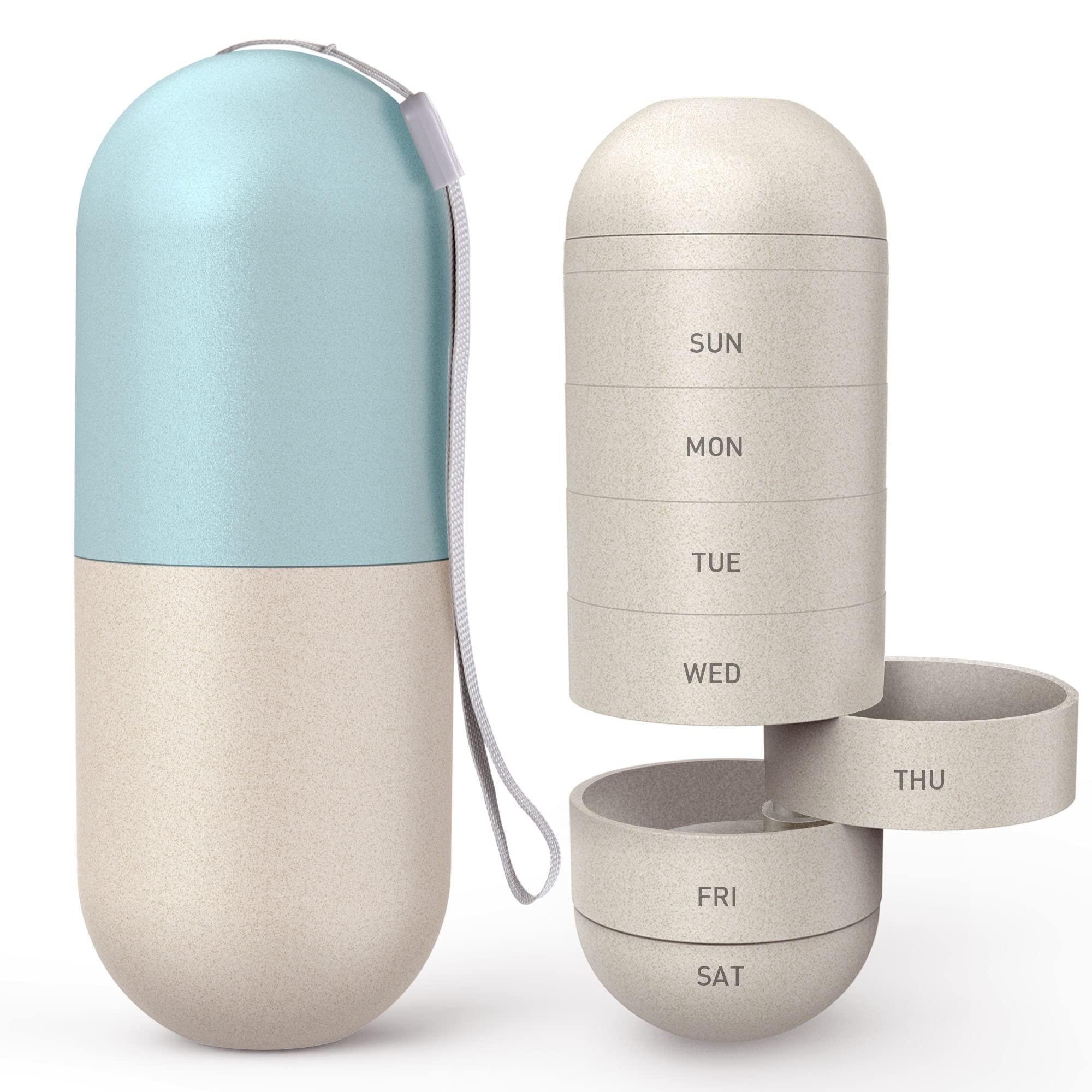 Zannaki Zannaki Upgrade Large Compartment Grain Fiber Moisture Proof Cute Weekly Pill Organizer, Laser Carving Markings, BPA Free Travel Hiking 7 Day Pill Box Case to Hold Pills,Vitamins,Fish Oil,Supplements