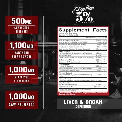5% Nutrition 5% Nutrition Rich Piana Liver & Organ Defender with NAC + Post Gear PCT + Bigger by The Day (Bundle)
