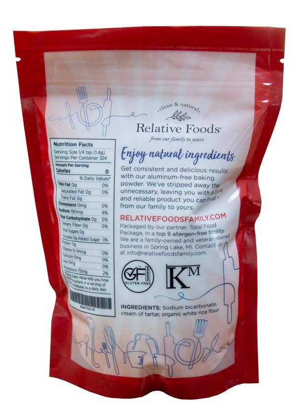 Relative Foods Baking Powder, 1 pound Aluminum free, Corn Starch Free, gluten free. Made in our USA allergen free facility. Premium leavening agent.