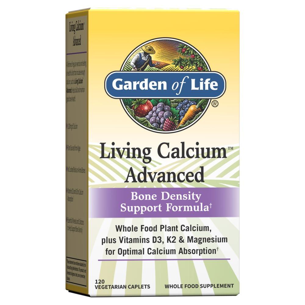 Garden of Life Garden of Life Calcium Supplement - Living Calcium Advanced Formula, D3, K2 and Magnesium for Absorption, 120 Vegetarian Caplets