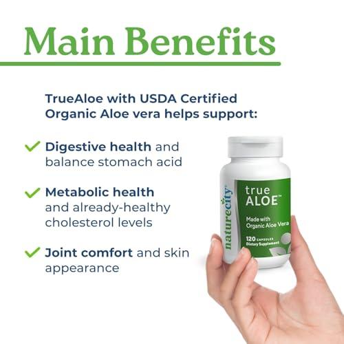 NatureCity NatureCity True-Aloe 80,000mg Aloe Vera Gel Equivalent Per Serving Made with Organic Aloe Vera (360 Capsules) Digestive, Skin and Joint Support|Small Easy-to-Swallow Pills