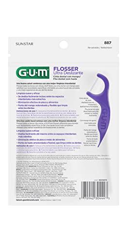 GUM GUM Comfort Slide Floss Picks - Perfect for Tight Teeth - Extra Strong Shred-Resistant Dental Floss, Easy Grip Handle - Dental Flossers for Adults - Fresh Mint Flavor, 90 ct