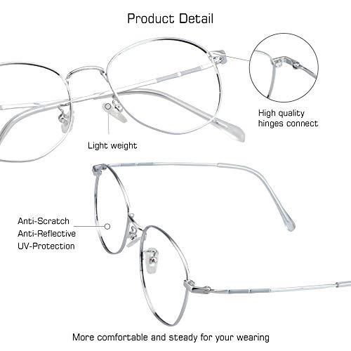 VisionGlobal VisionGlobal Blue Light Blocking Glasses for Computer Reading, Anti Glare Lenses Help Reduce Eye Strain and Fatigue, For Men/Women (Silver, 1.25 Magnification)