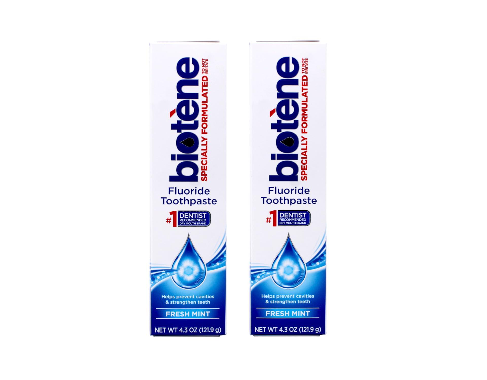 biotène Biotene Fluoride Toothpaste Gentle Formula Fresh Mint, 4.3 Ounce (Pack of 2)