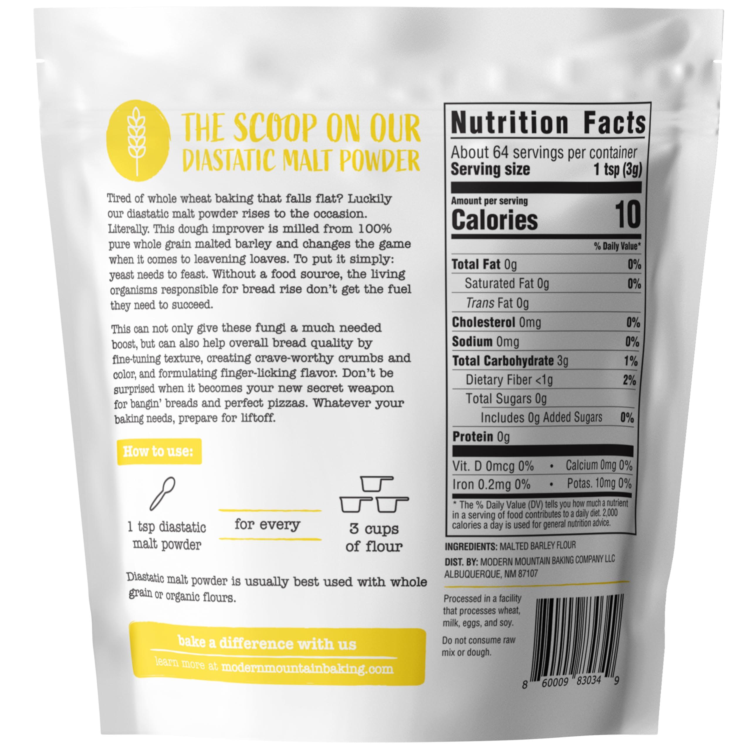 MODERN MOUNTAIN Diastatic Malt Powder (7oz) Dry Malt Powder for Baking, Improve Dough Rise, Enhance Bread Texture and Flavor, Perfect for Bread and Pizza, Non-GMO Sourced, Premium Quality, 100% Malted Barley Flour