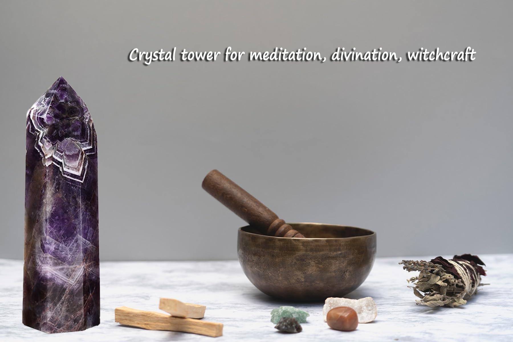 AMOYSTONE AMOYSTONE Large Crystal Tower Natural Dream Amethyst 6 Faceted Obelisk Healing Crystal Pillar Wand Tumbled Hexagonal Pointed 1-1.7 Lbs Home Dcor
