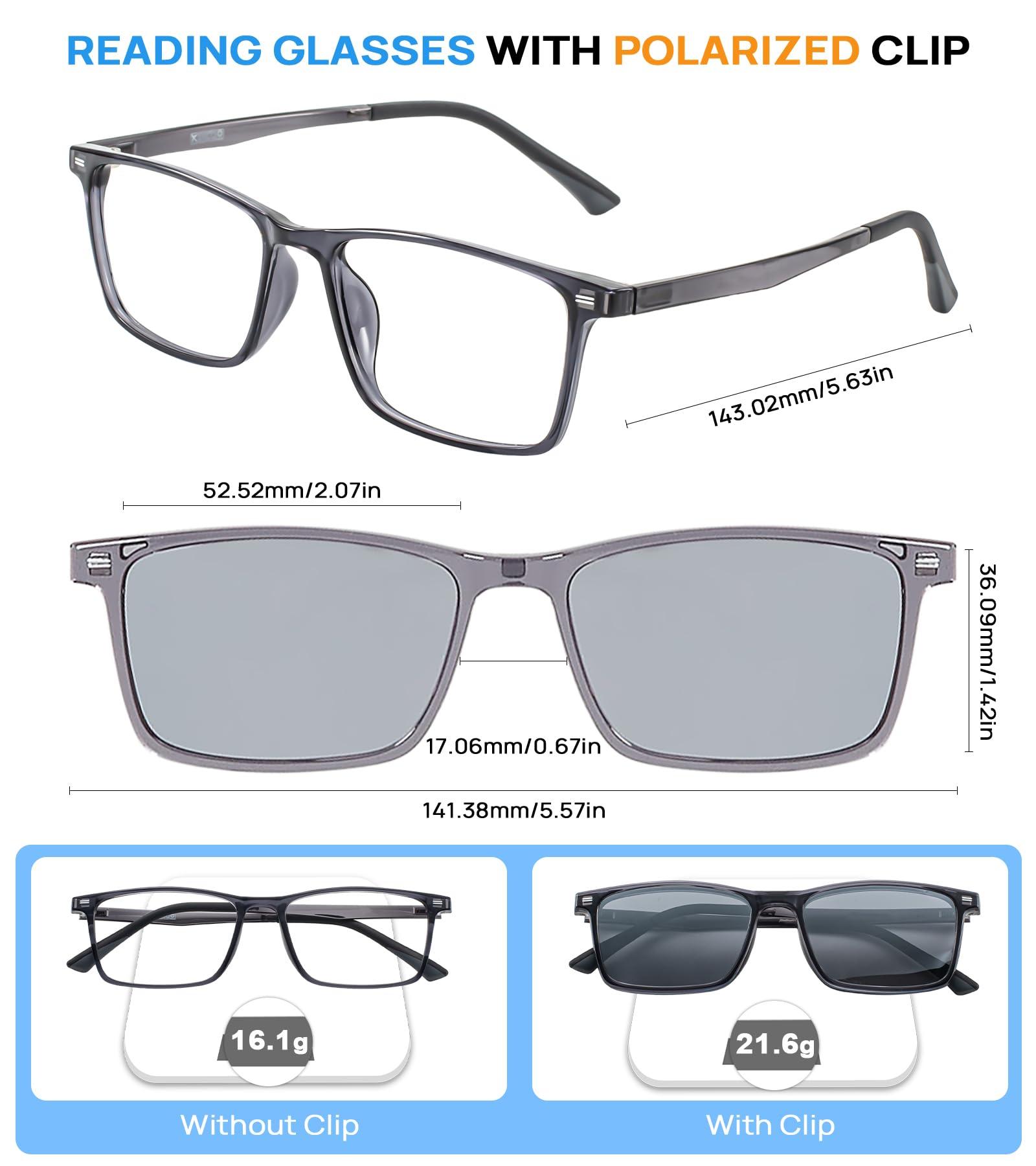 WEMOOTANTS WEMOOTANTS Reading Glasses 3.5+ Men, Polarized Reader 3.5 Sunglasses, Men\'s Rectangle Grey Readers
