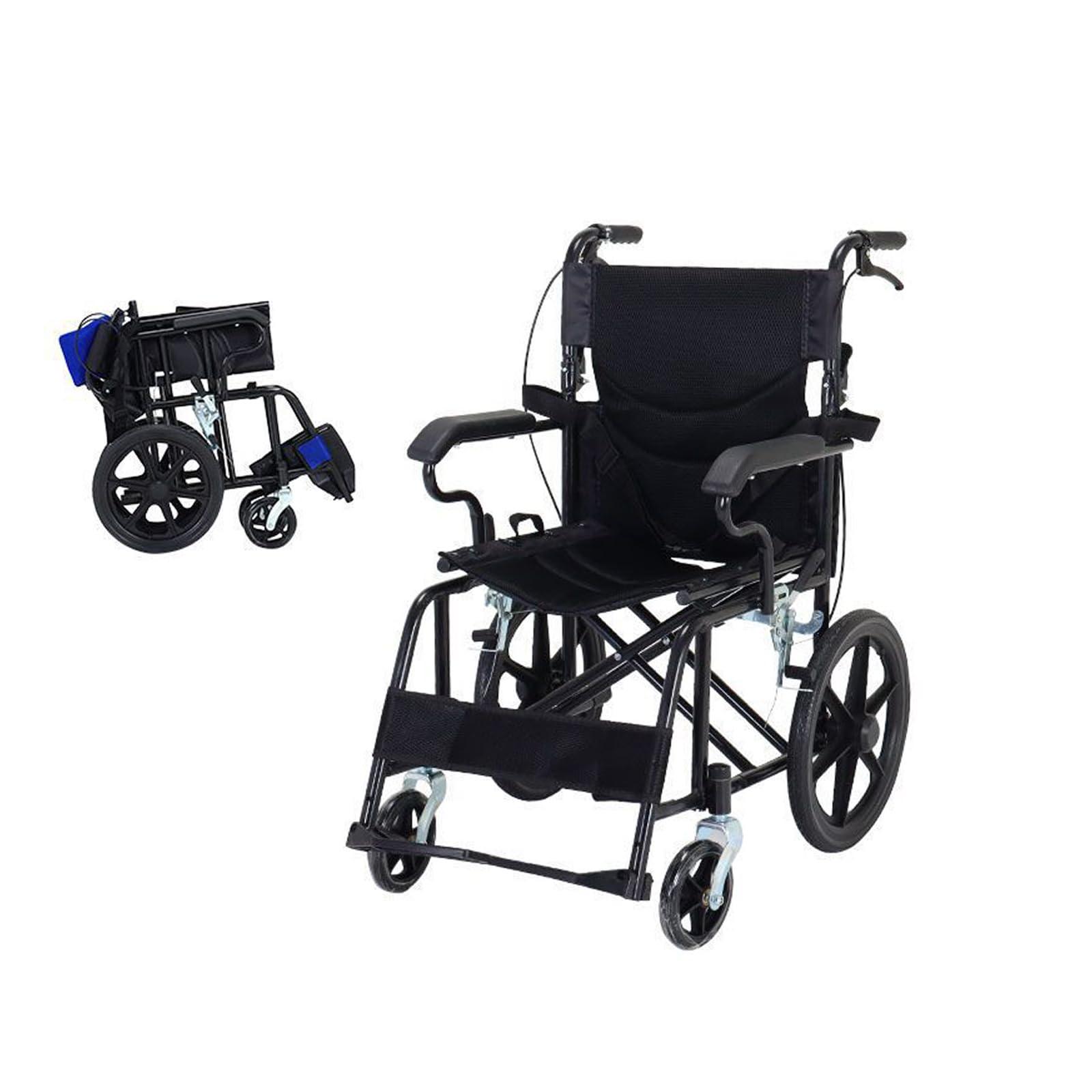 GLDDFDG GLDDFDG Portable Lightweight Wheelchairs with Handbrake,Ultra Light Folding Transport Wheel Chair,Transport Wheelchairs for Adults, Breathable Seat Cushion,Foldable Pedall,Trolleys for Elderly,Black