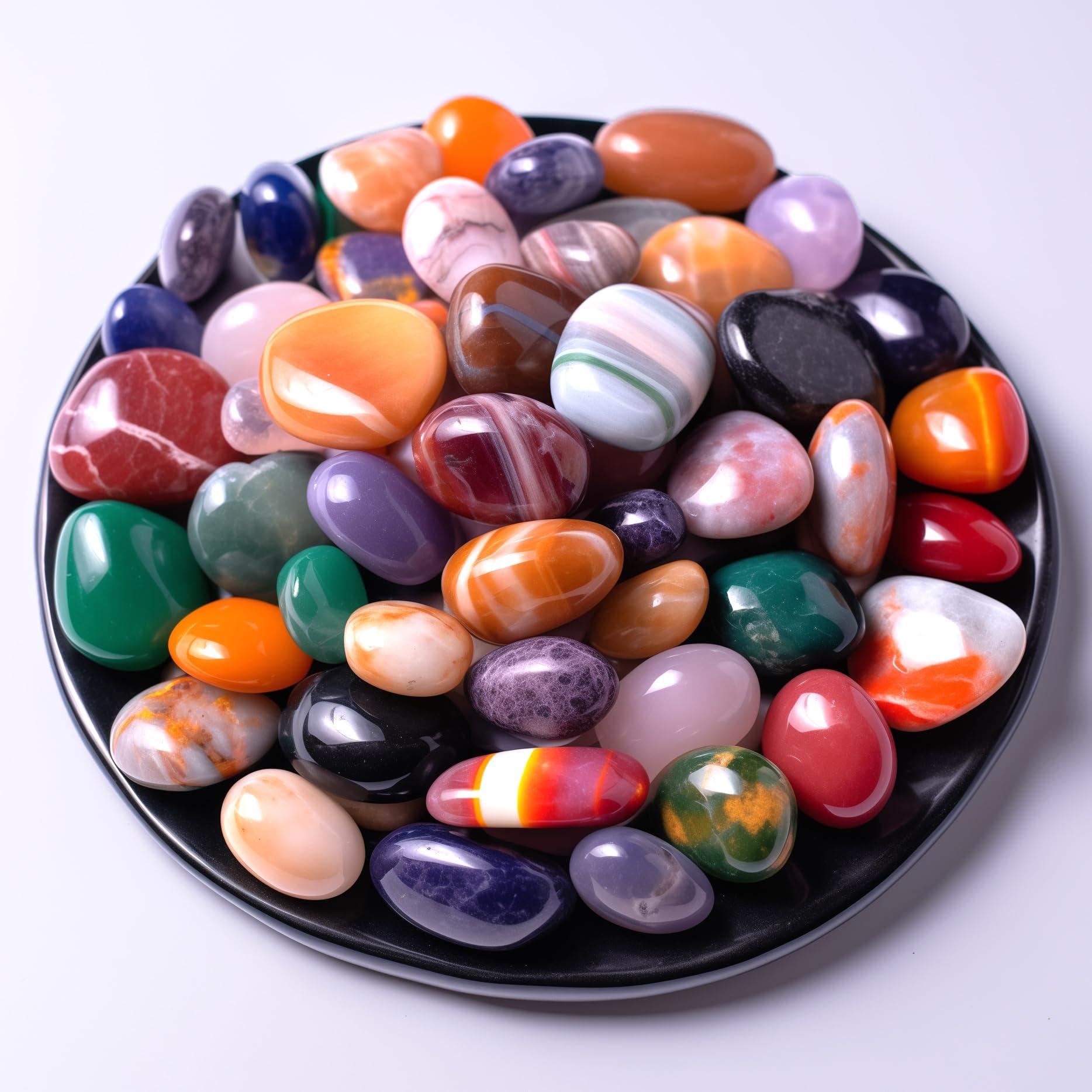 SigMntun SigMntun Polished Healing Crystals Stone Set, 24 Types of 0.6" Handpicked Tumbled Stones for Healing, Reiki, Meditation, Crafting, Home Decor, Ethically Sourced, Mixed-96