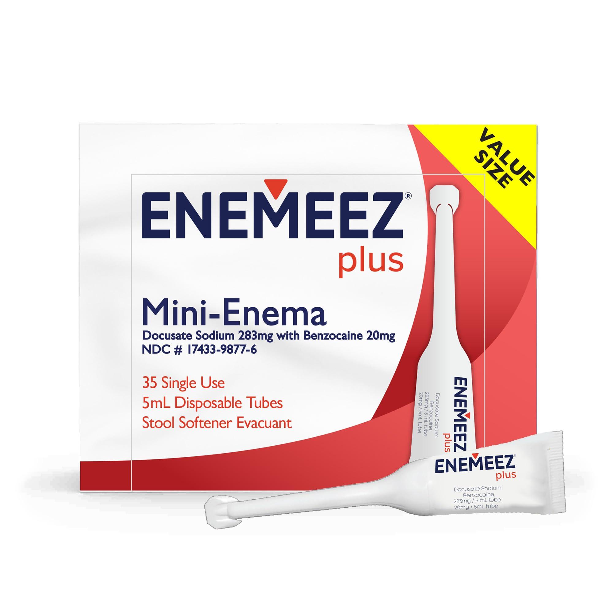 Enemeez Plus Enemeez Plus Mini Enema, 283mg Docusate Sodium and 20 mg Benzocaine Mini Enema, Constipation Relief, 35 Count