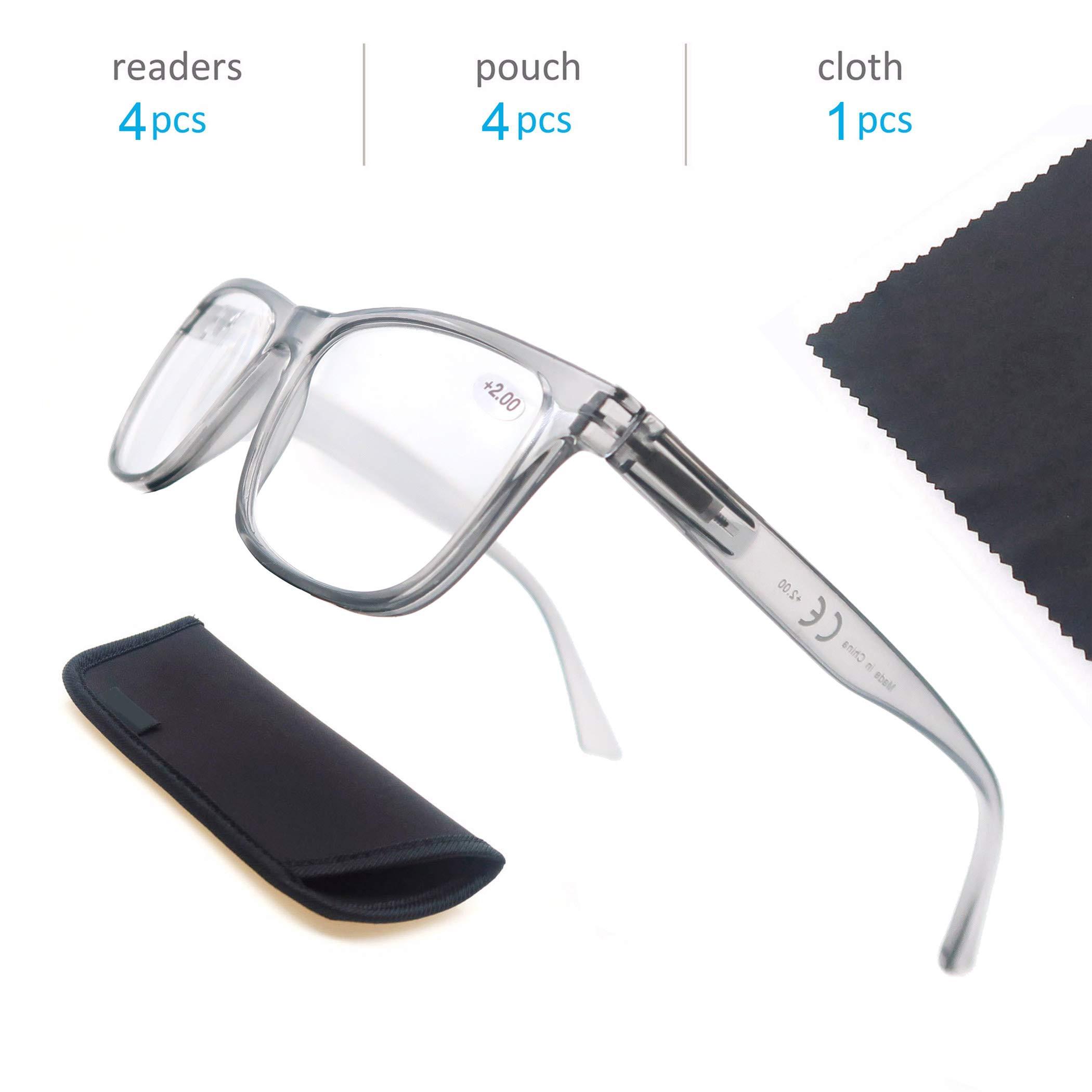 OLOMEE OLOMEE Reading Glasses 1.5 Oversized Large Square Men Readers 4 Pack,Lightweight Cheaters Glasses W/Comfortable Spring Hinges