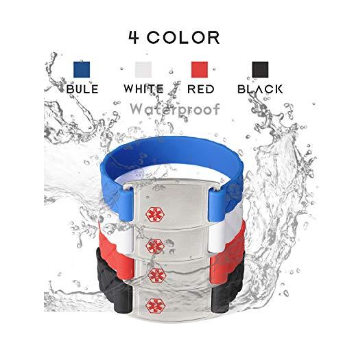 BAIYI HOPE BAIYI HOPE Silicone Sport Medical Alert Bracelet - Replacement Bands Blue,XL
