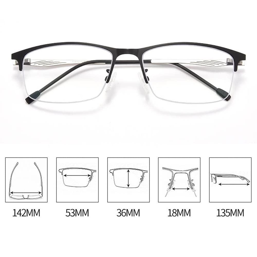 DDXW DDXW Photochromic Reading Glasses Men Transition Sunglasses Multifocus Metal Half Frame Eyeglasses Black Fashion Reading Sunglasses (Size : +2.50)
