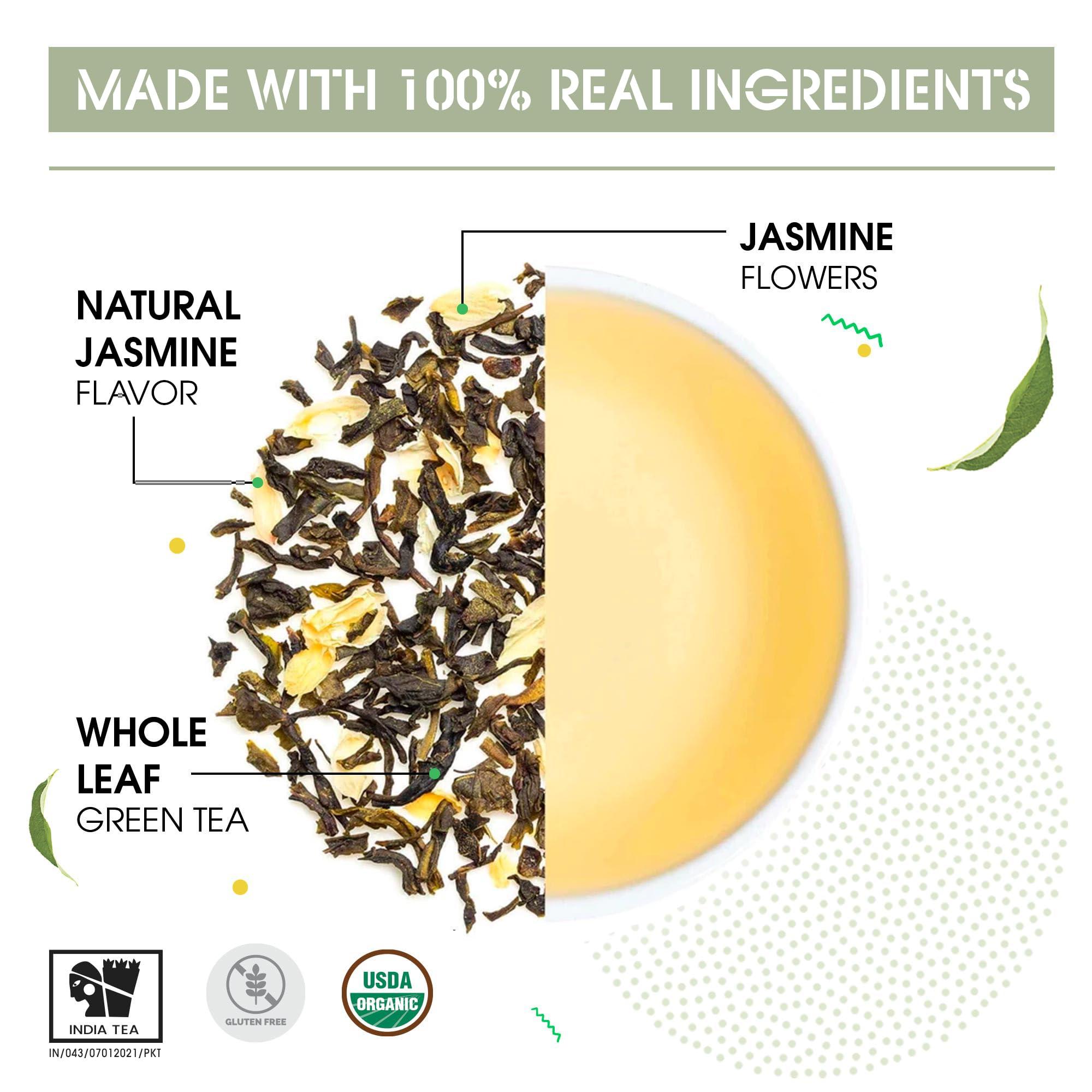 Teabox Teabox Premium ORGANIC Green Tea With Jasmine Flowers And Natural Flavours | 100% Whole Leaf Green Tea From The Himalayas | USDA ORGANIC (50 Count (Pack of 1))