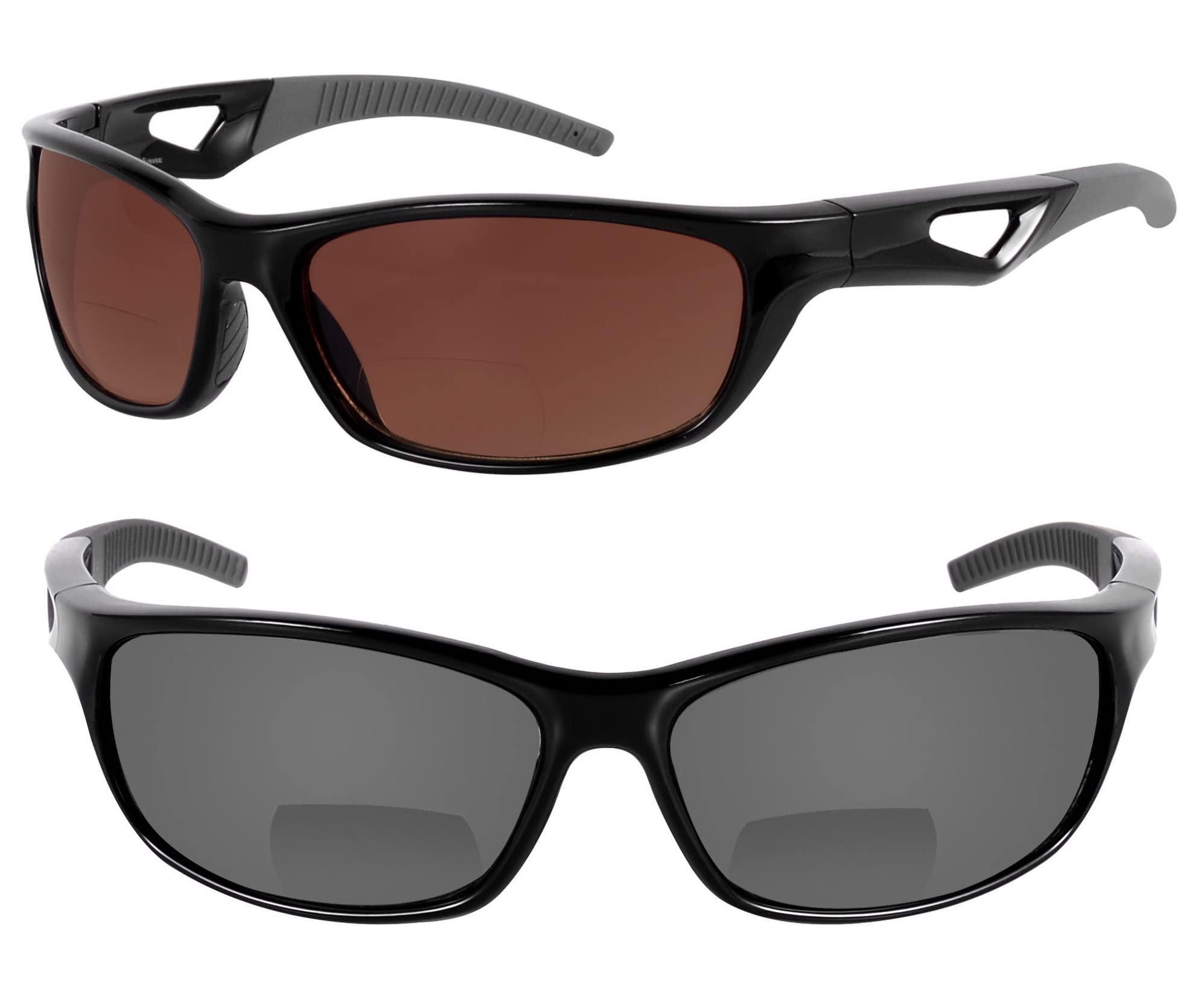 Mass Vision Mass Vision \'The Competitor\' 2 Pair of Lightweight Precision Sport Wrap Bifocal Sunglasses Featuring High Definition Lenses (Black/High Definition Amber, 2.5, x)