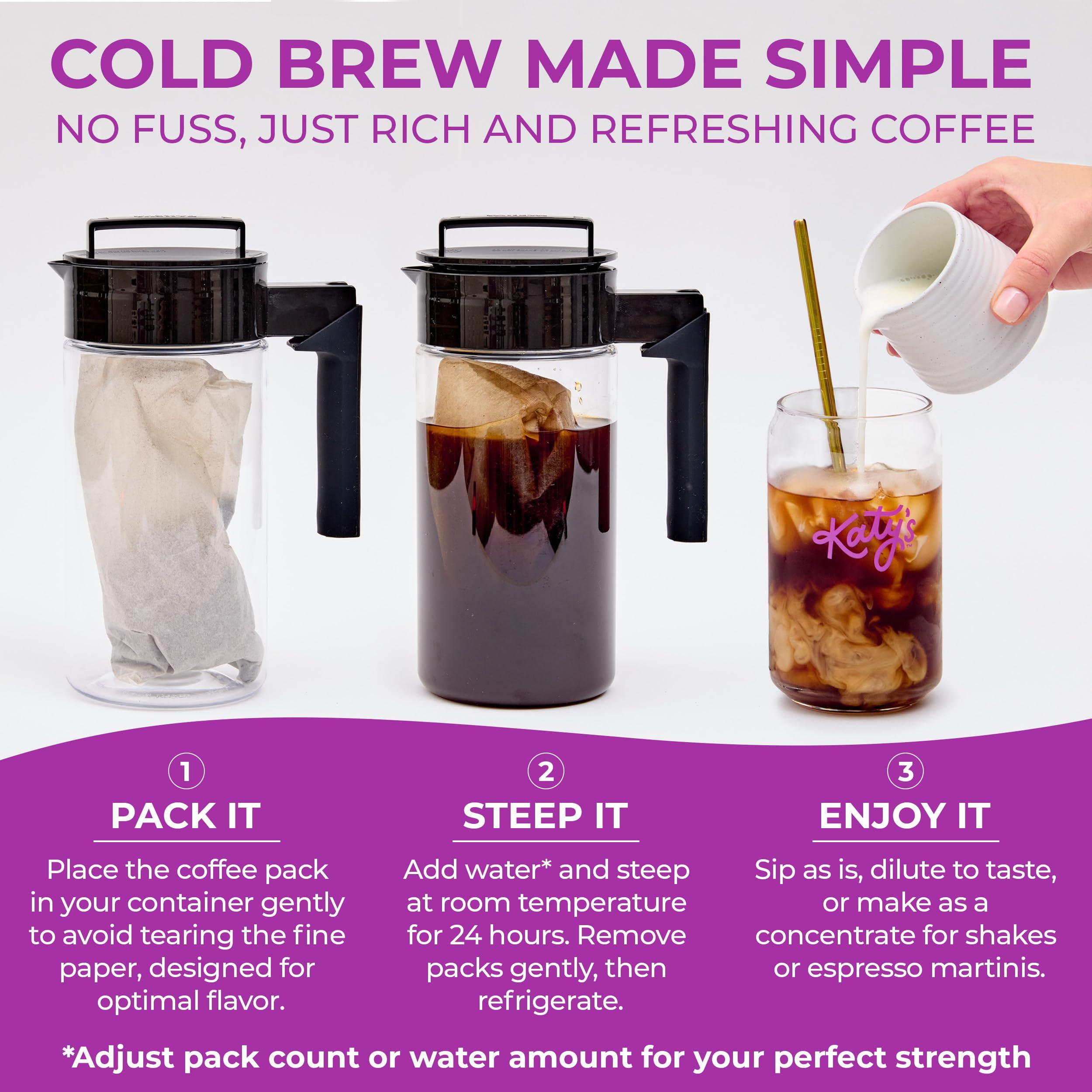 DRINK KATY'S Drink Katys Cold Brew Coffee Packs, 6 Large Ready-to-Brew Pitcher Packets, No More Messy Cold Brew, Smooth & Delicious Dark Roast Brazilian Craft Coffee, Proudly Woman-Owned (Makes 32 Servings) (6 Pack, Cold Brew)