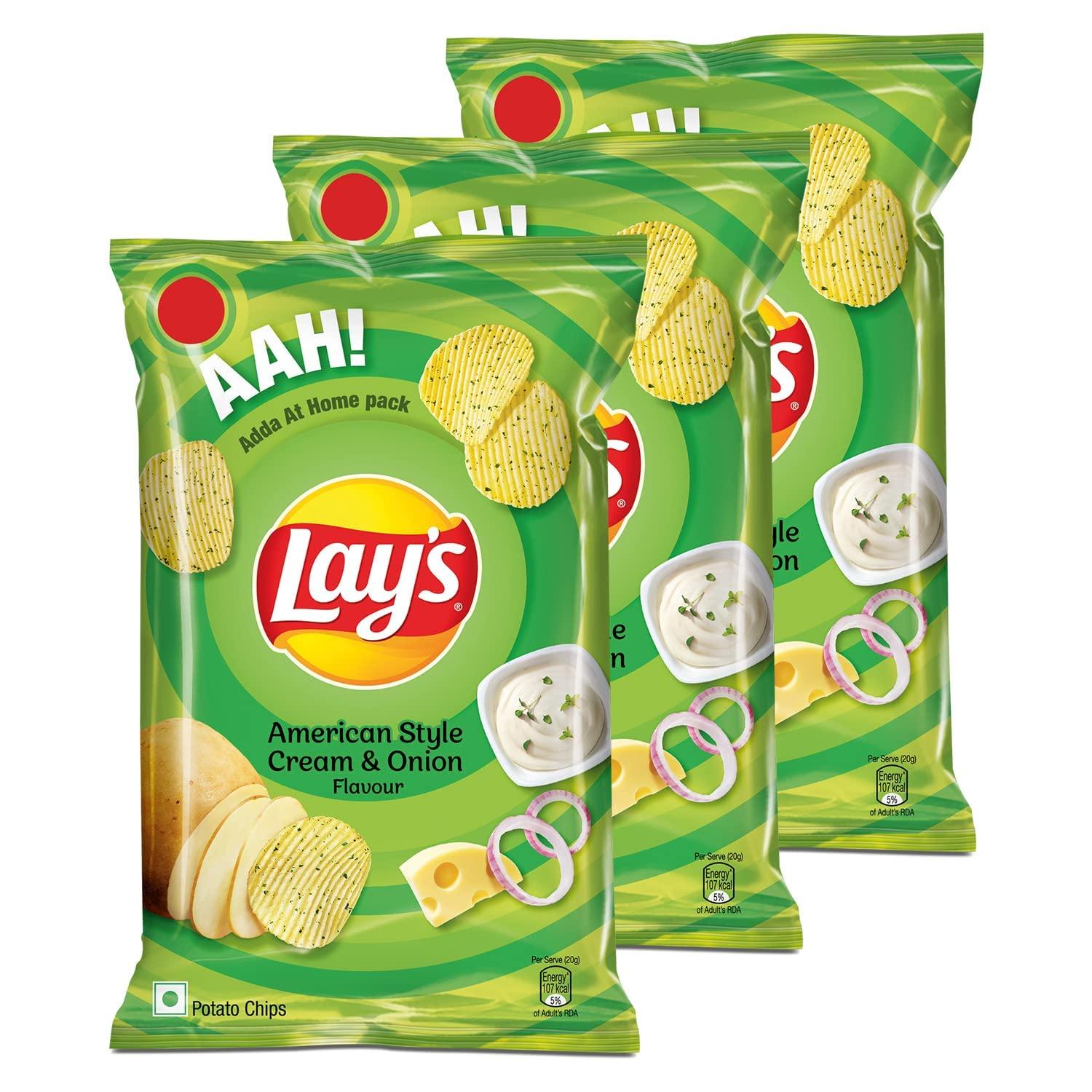 Great Bazaar Lay's American Cream Onion Indian Chips Pack of 3