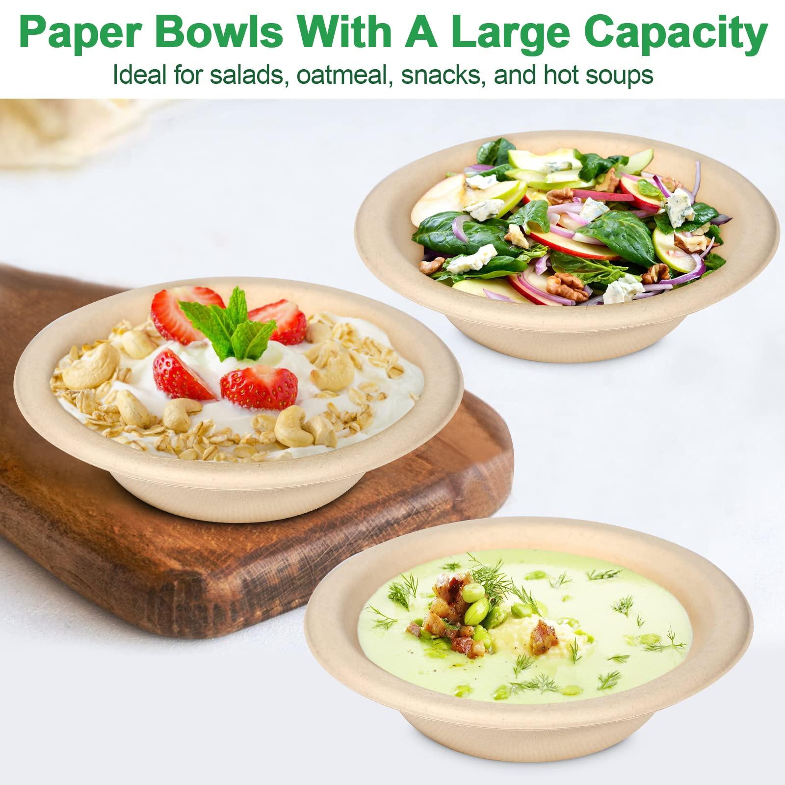 Bionutrio 20oz Paper Bowls Disposable, 100 Pack Bowls Disposable Heavy Duty, Compostable Soup Bowls, Biodegradable Serving Bowls for Salad, Ice Cream, Dessert, Eco-Friendly Bowls Made Of Sugarcane